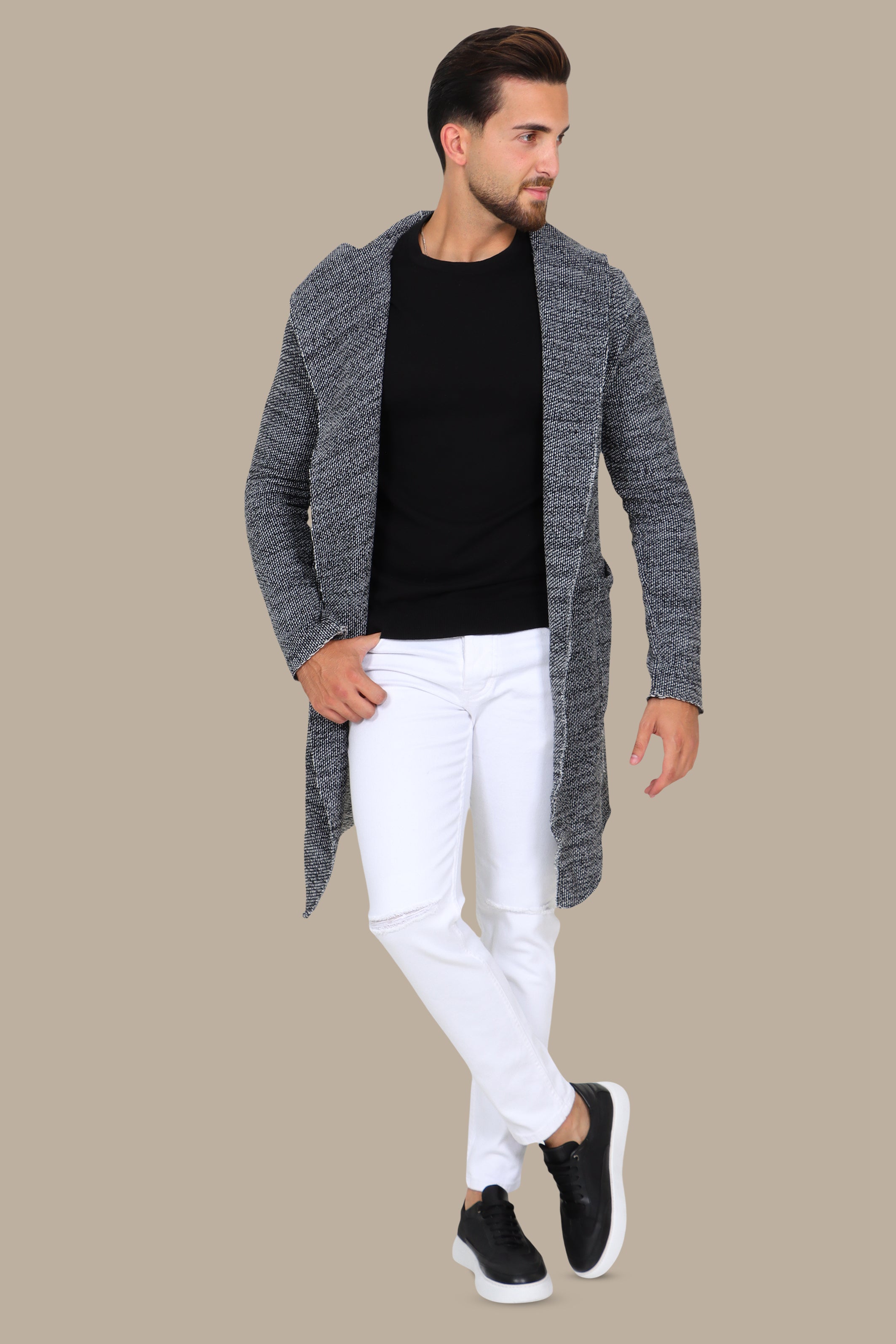Light Grey Long Cardigan with Pockets