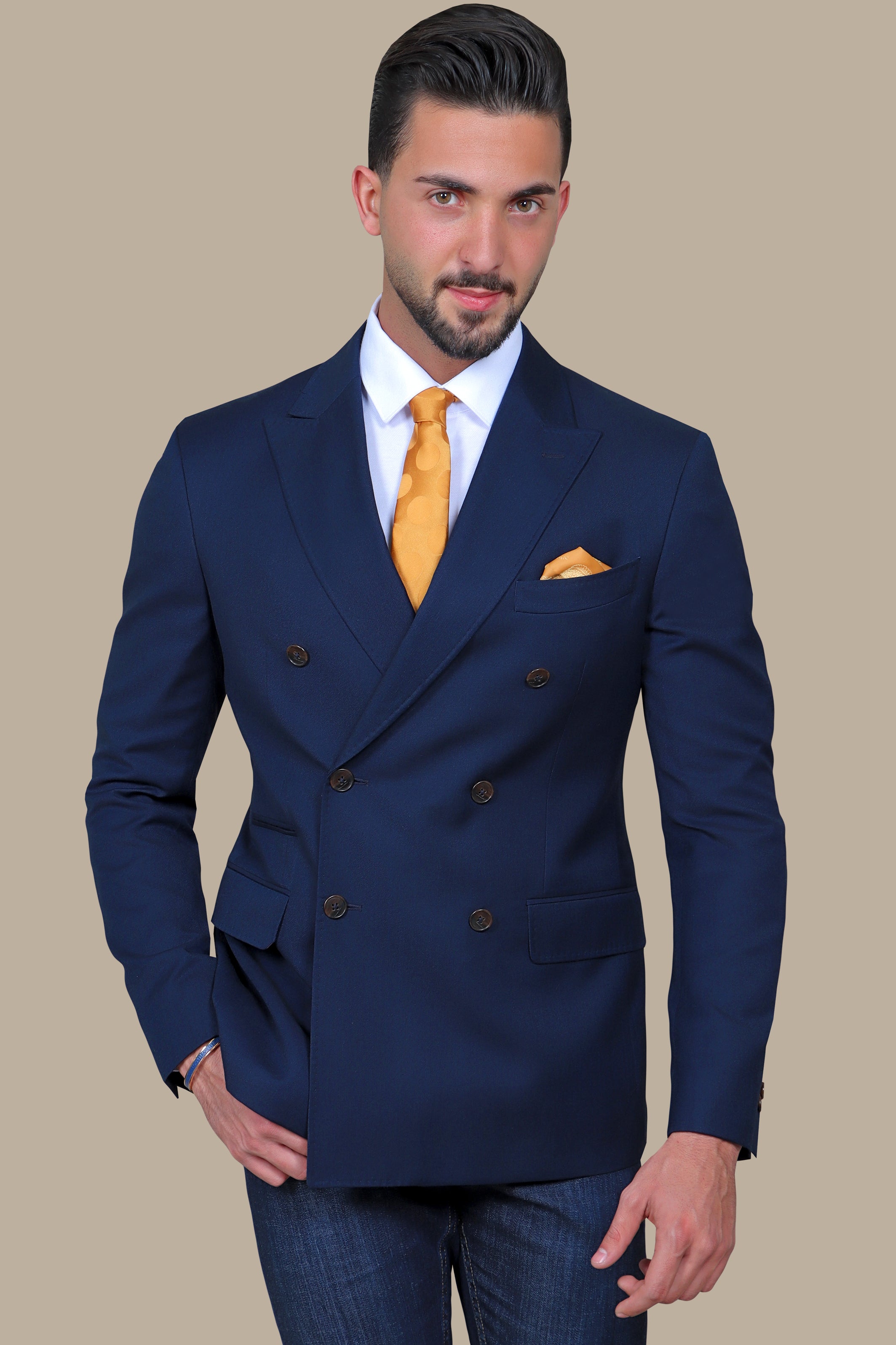 Navy Double-Breasted Basic Blazer