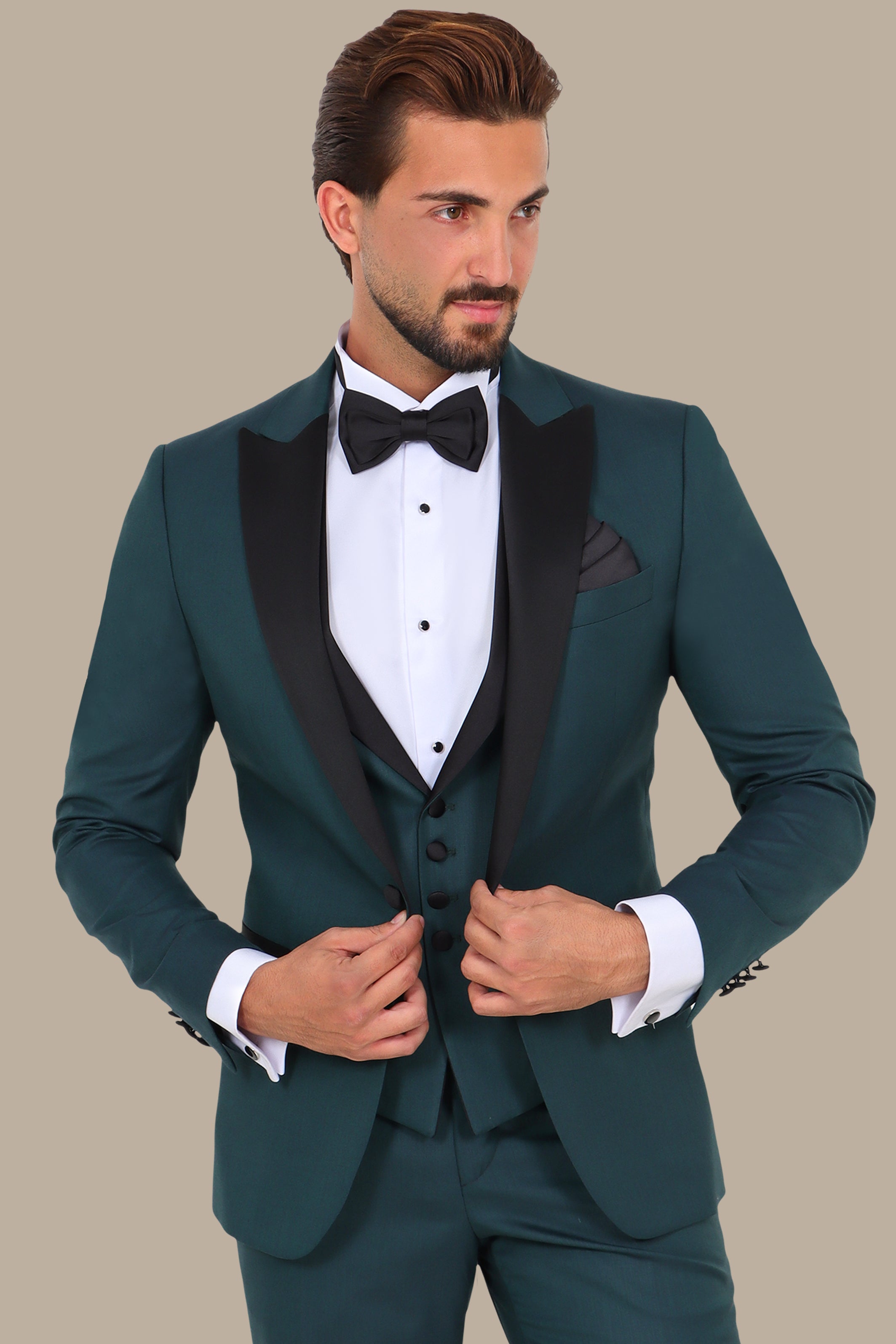 Dark Green Peak Lapel Tuxedo 4pcs