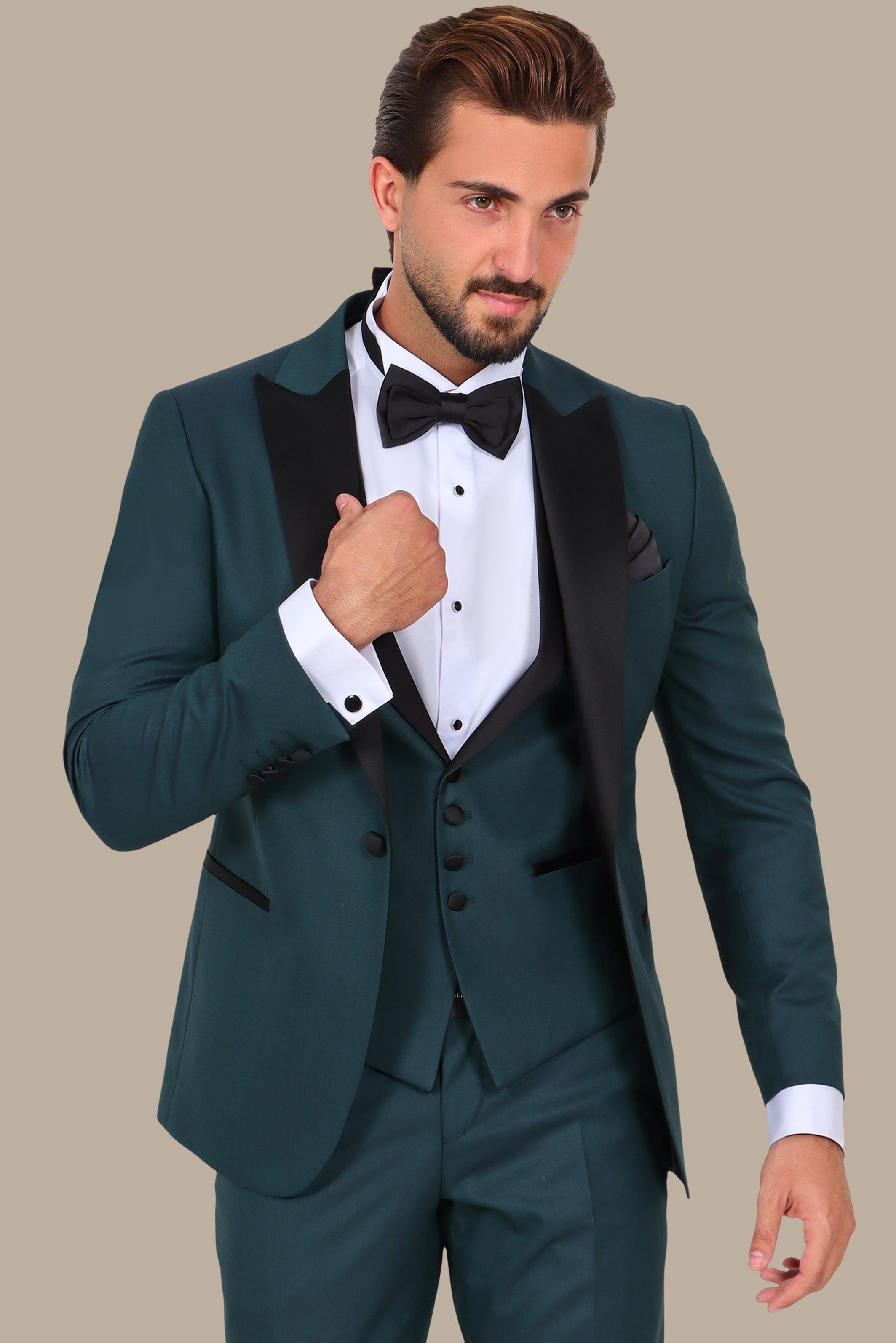 Dark Green Peak Lapel Tuxedo 4pcs