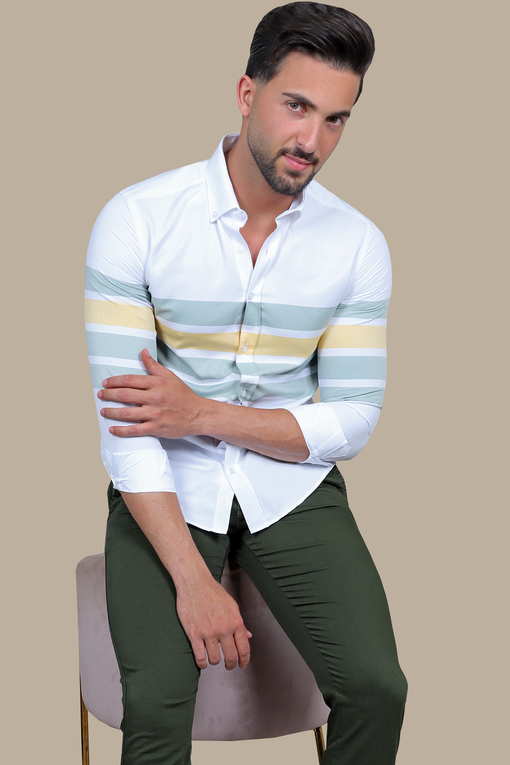 Emerald Bands: Green 4 Wide Stripes Shirt