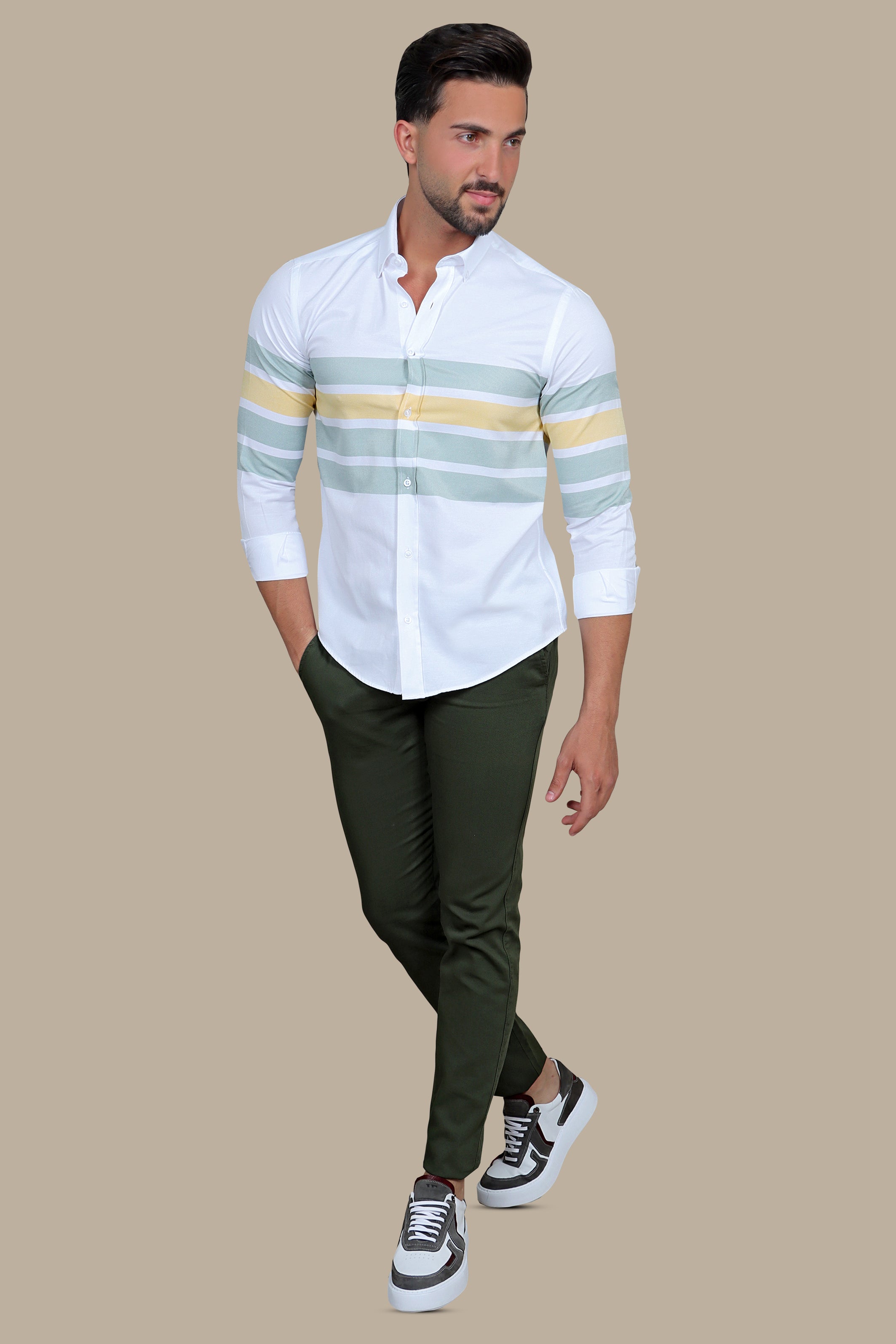 Emerald Bands: Green 4 Wide Stripes Shirt