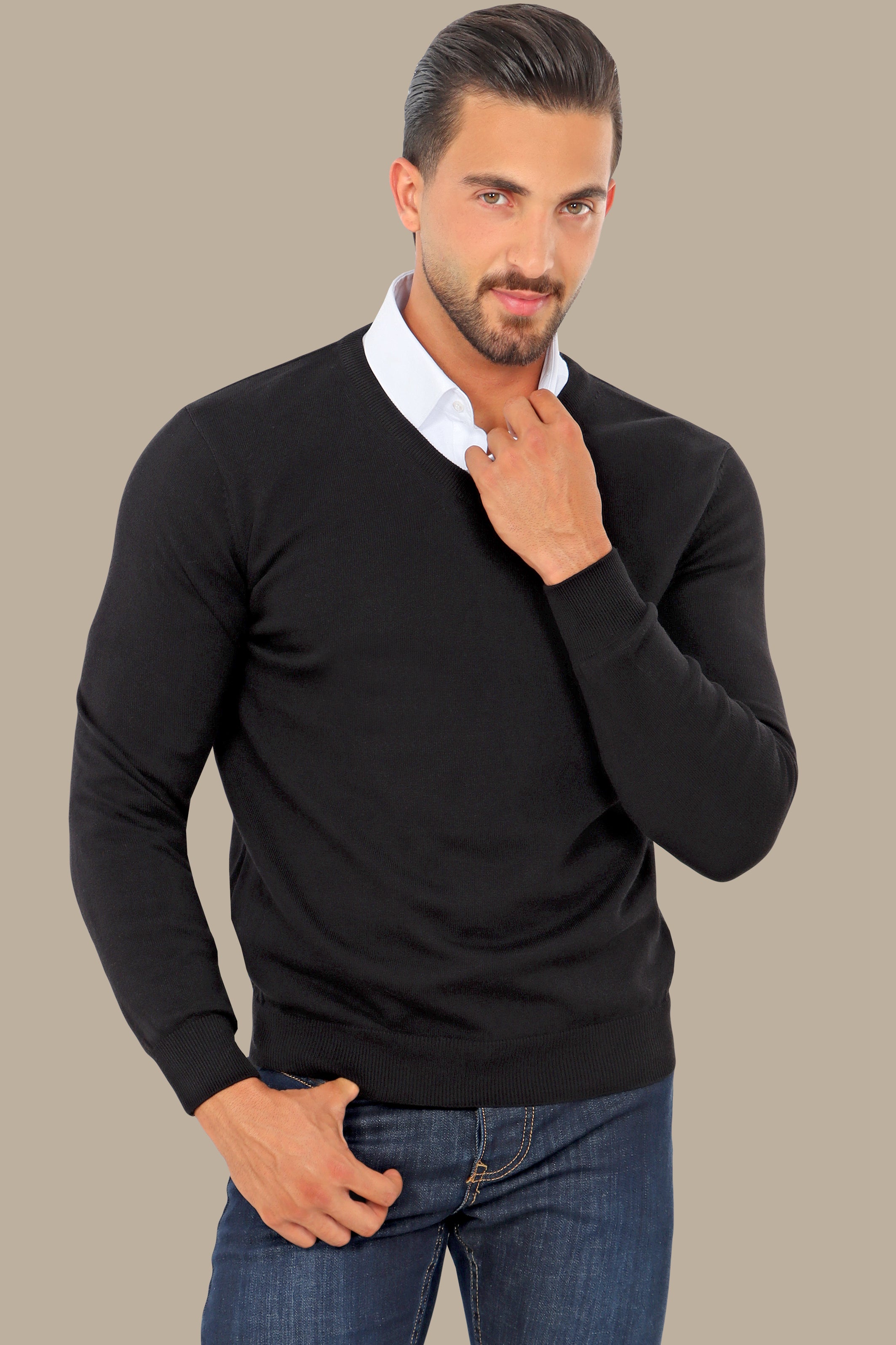 Black V-Neck Basic Sweater