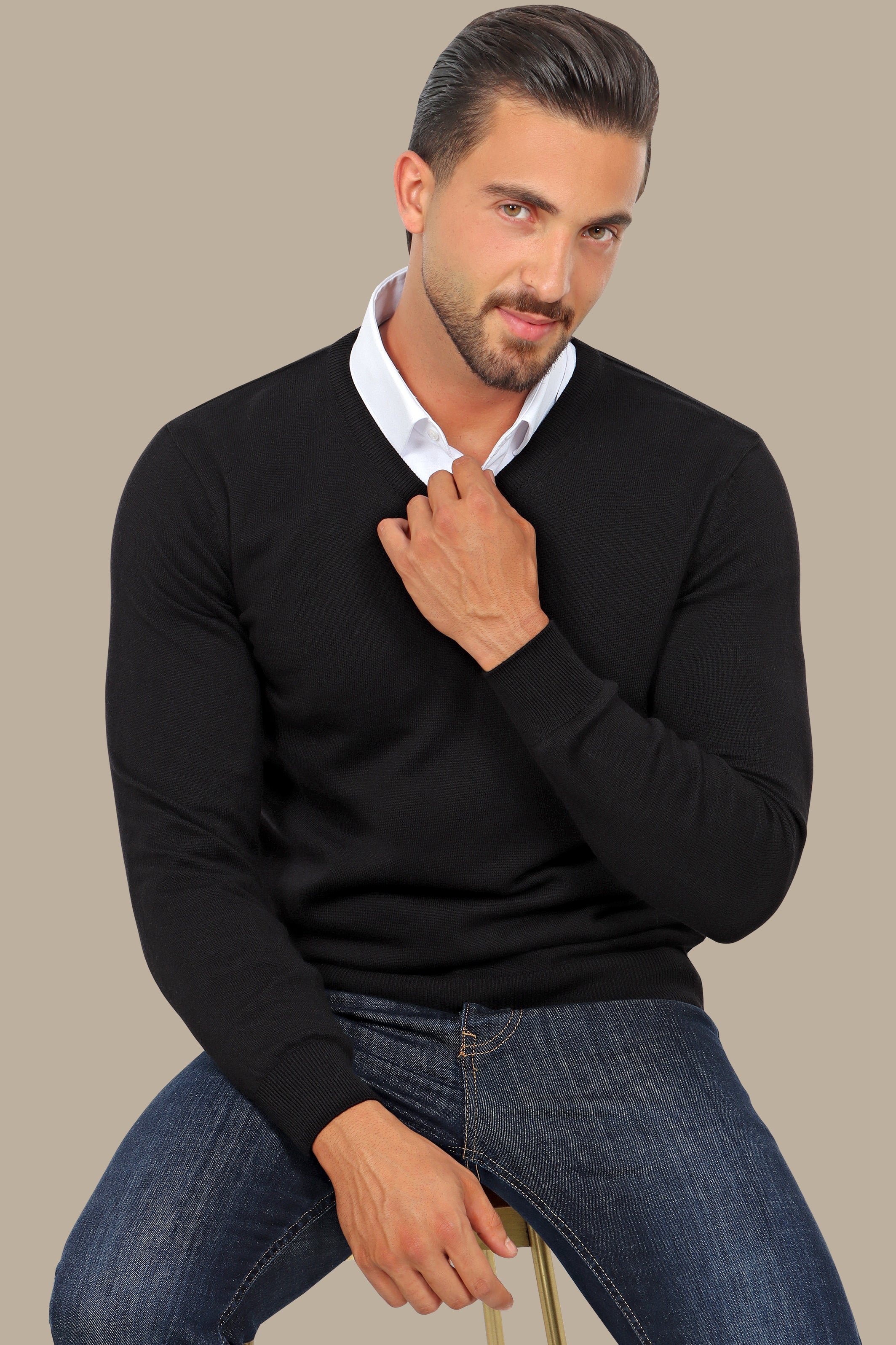 Black V-Neck Basic Sweater