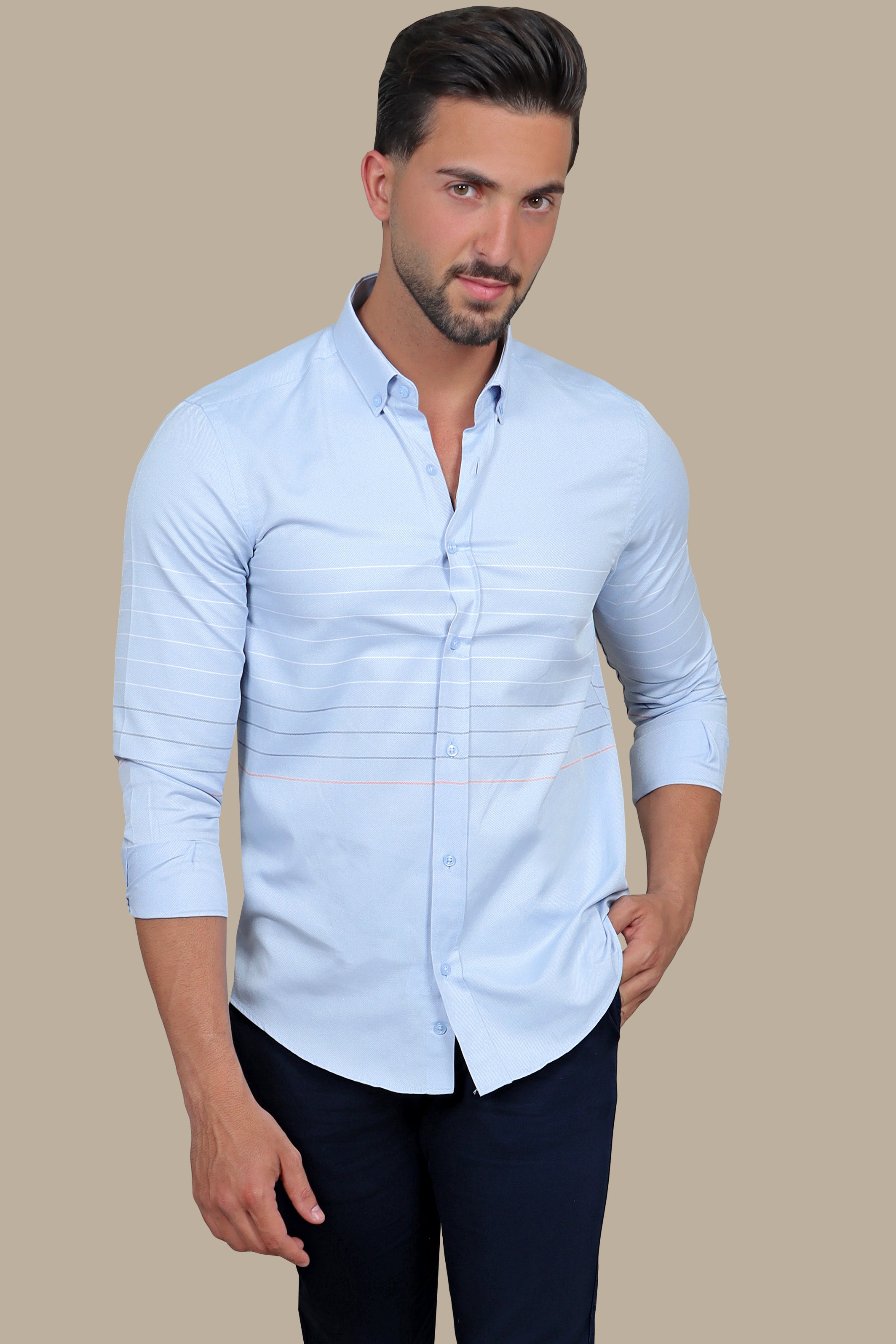 Sky Serenity: Light Blue Thin Stripes Shirt