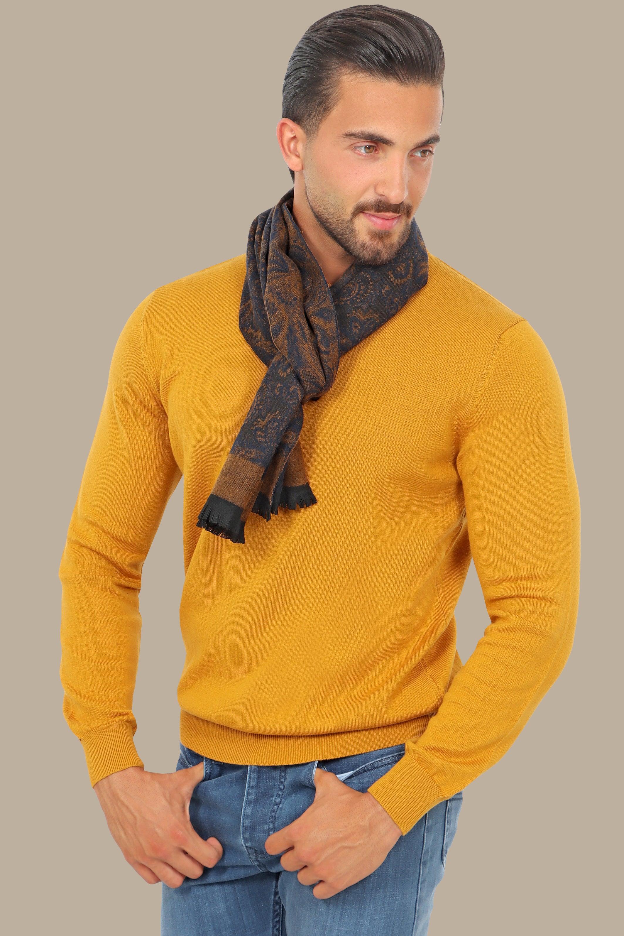 Mustard R-Neck Basic Sweater