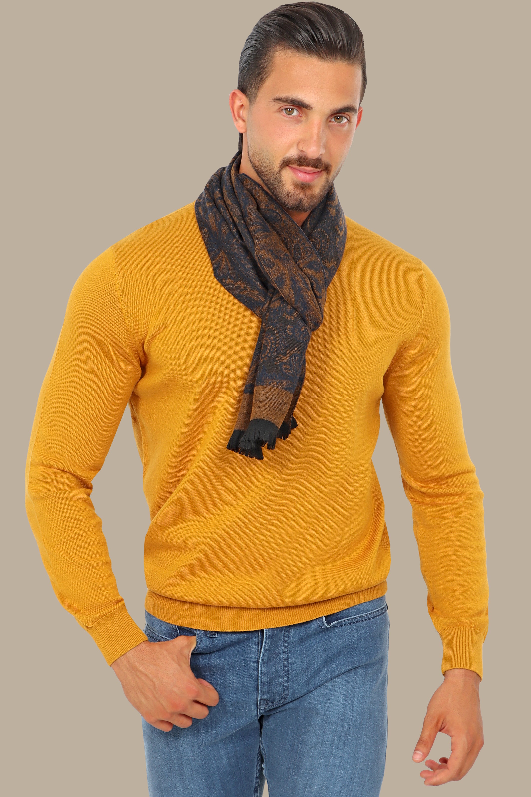 Mustard R-Neck Basic Sweater