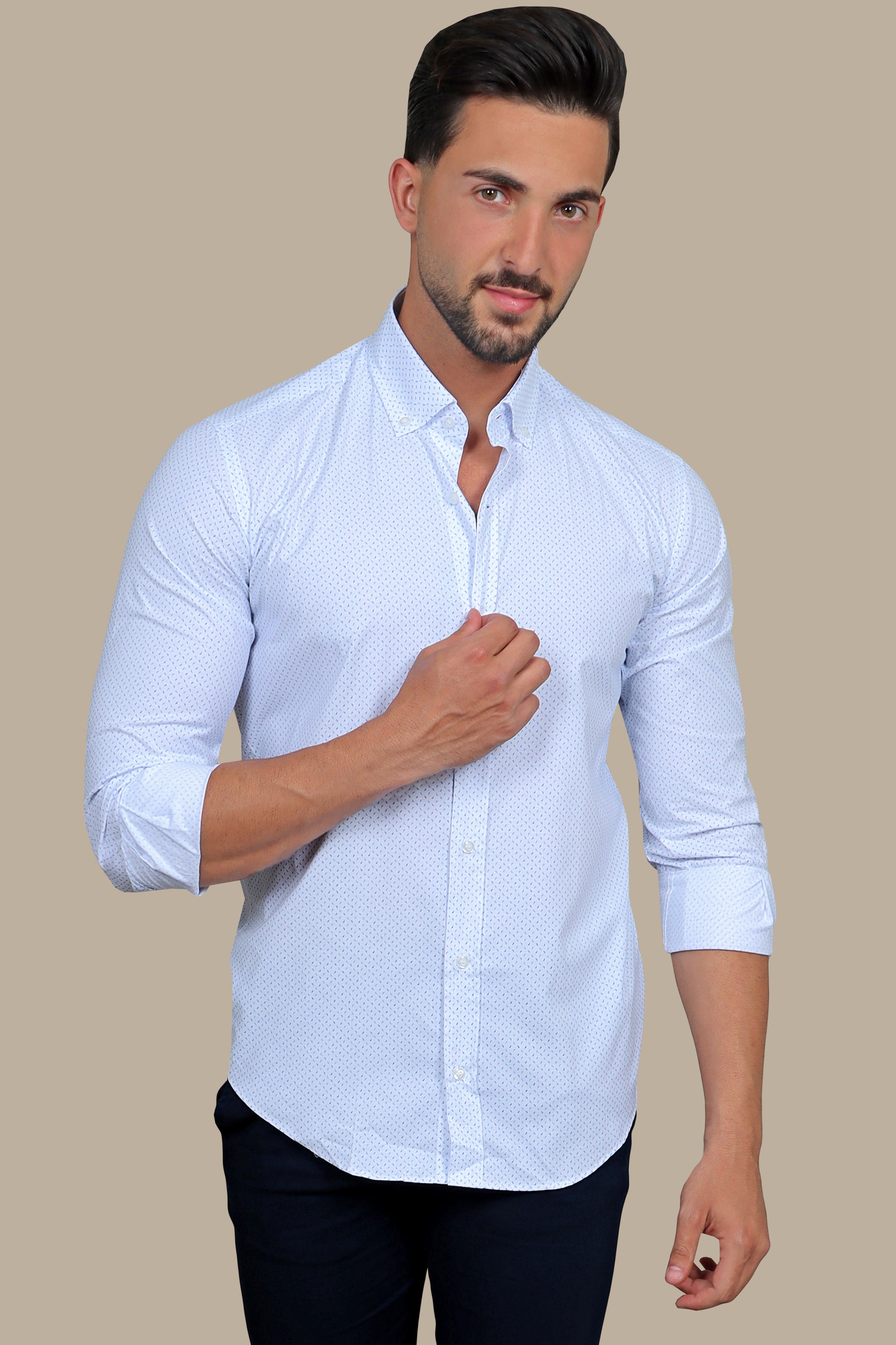 Stylish Blue and White Patterned Lycra Shirt