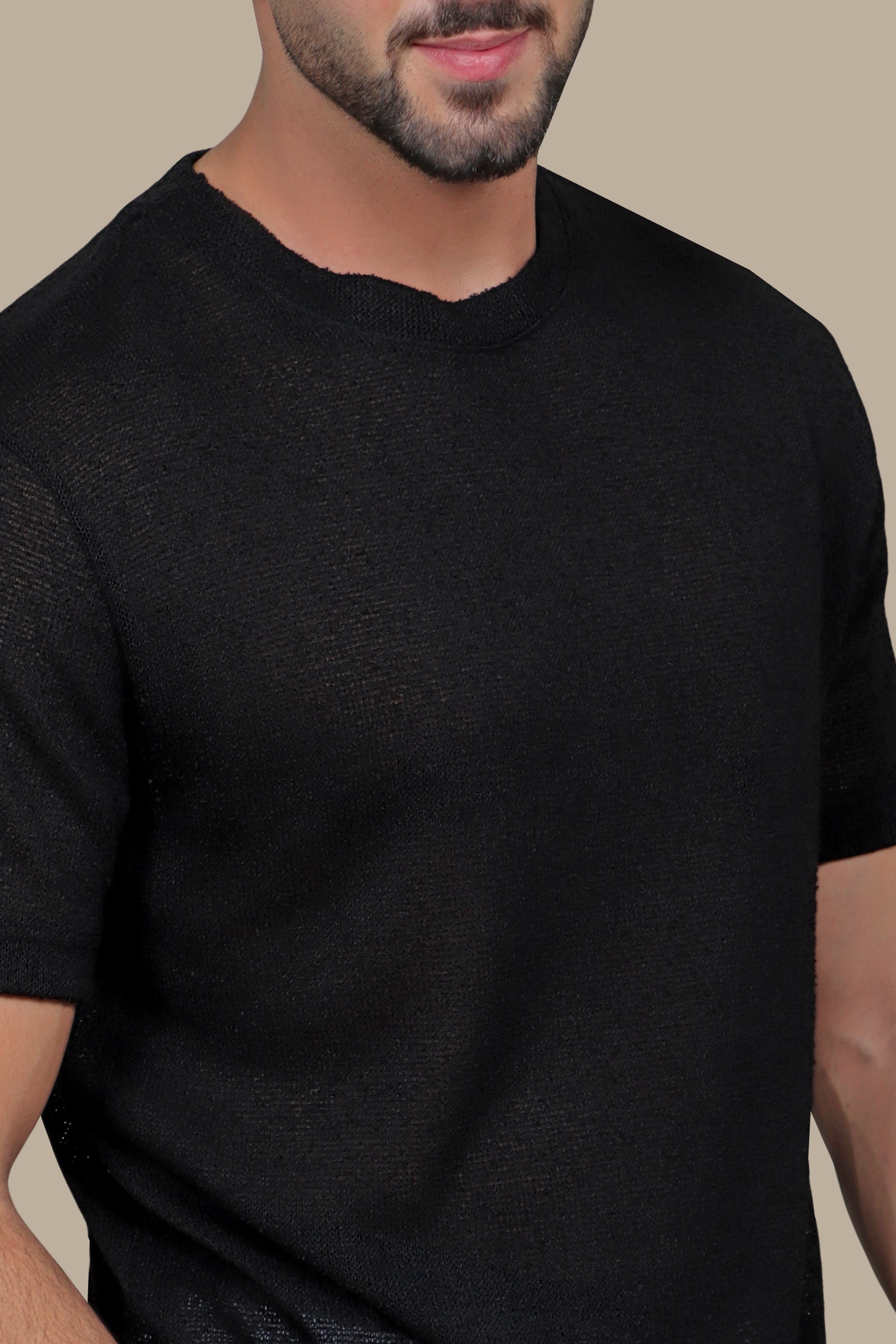 Oversized Knitted Black T-Shirt