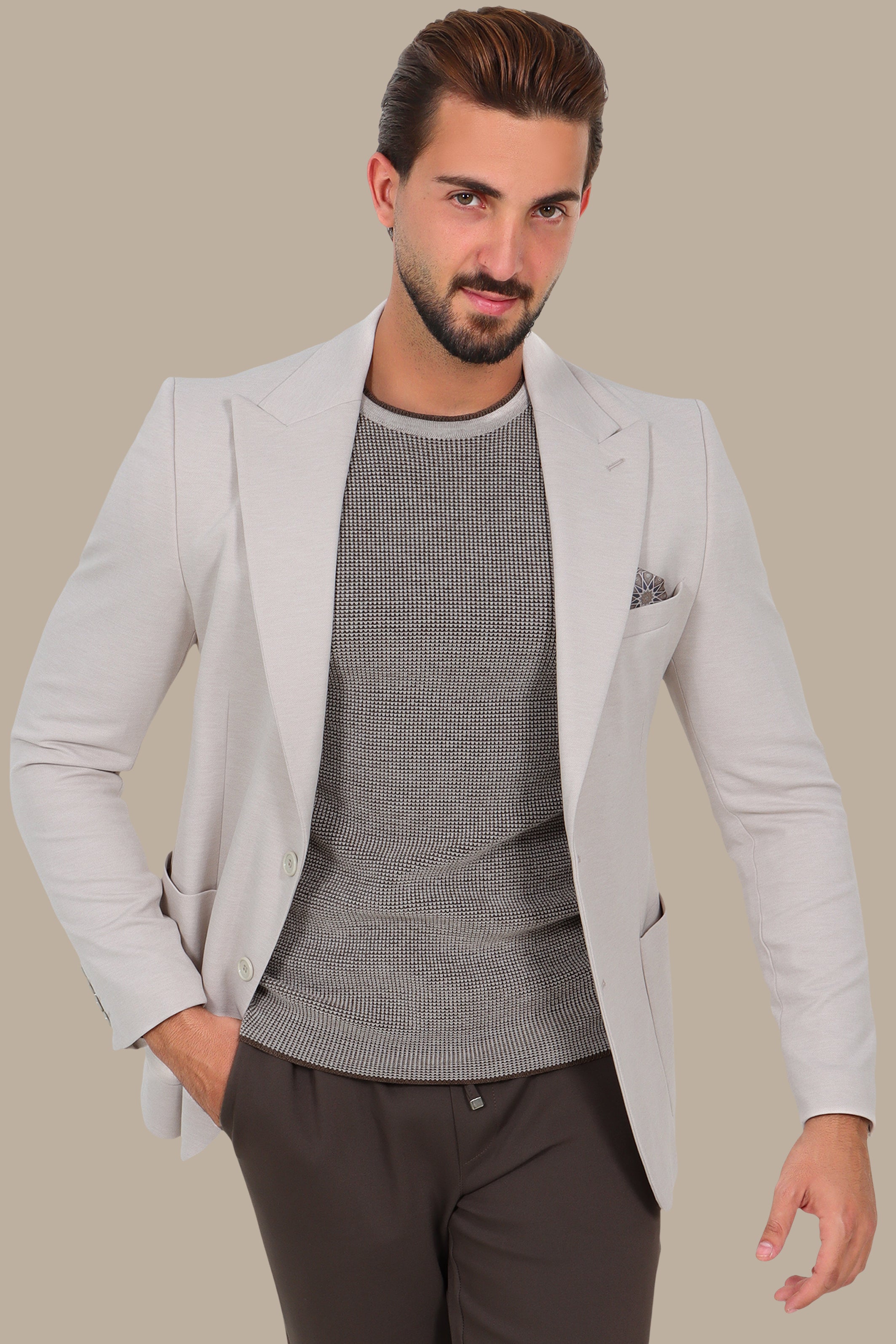 Peak Lapel Piquet Blazer Beige