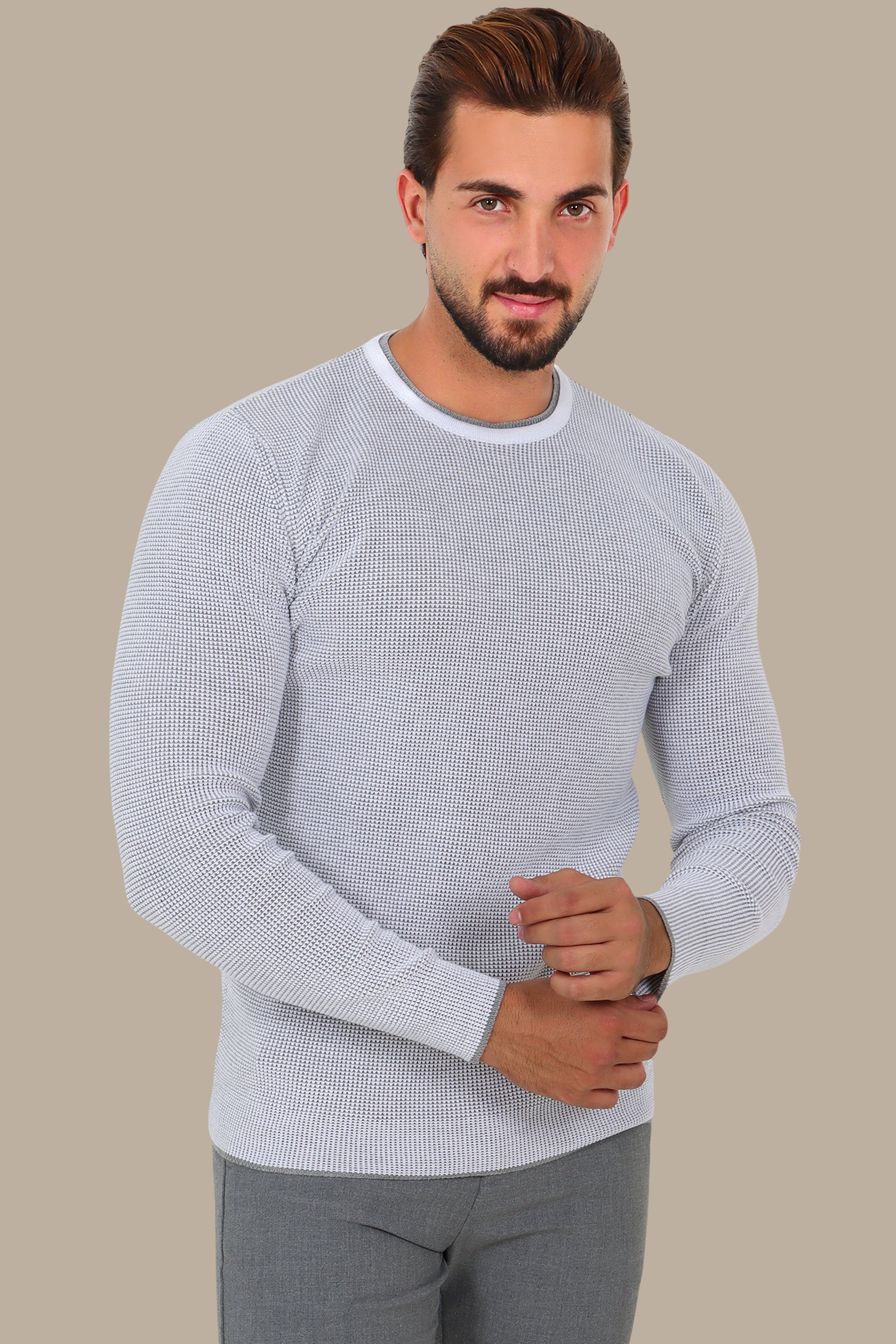 Light Grey Top with Structured Pattern and Double Collar