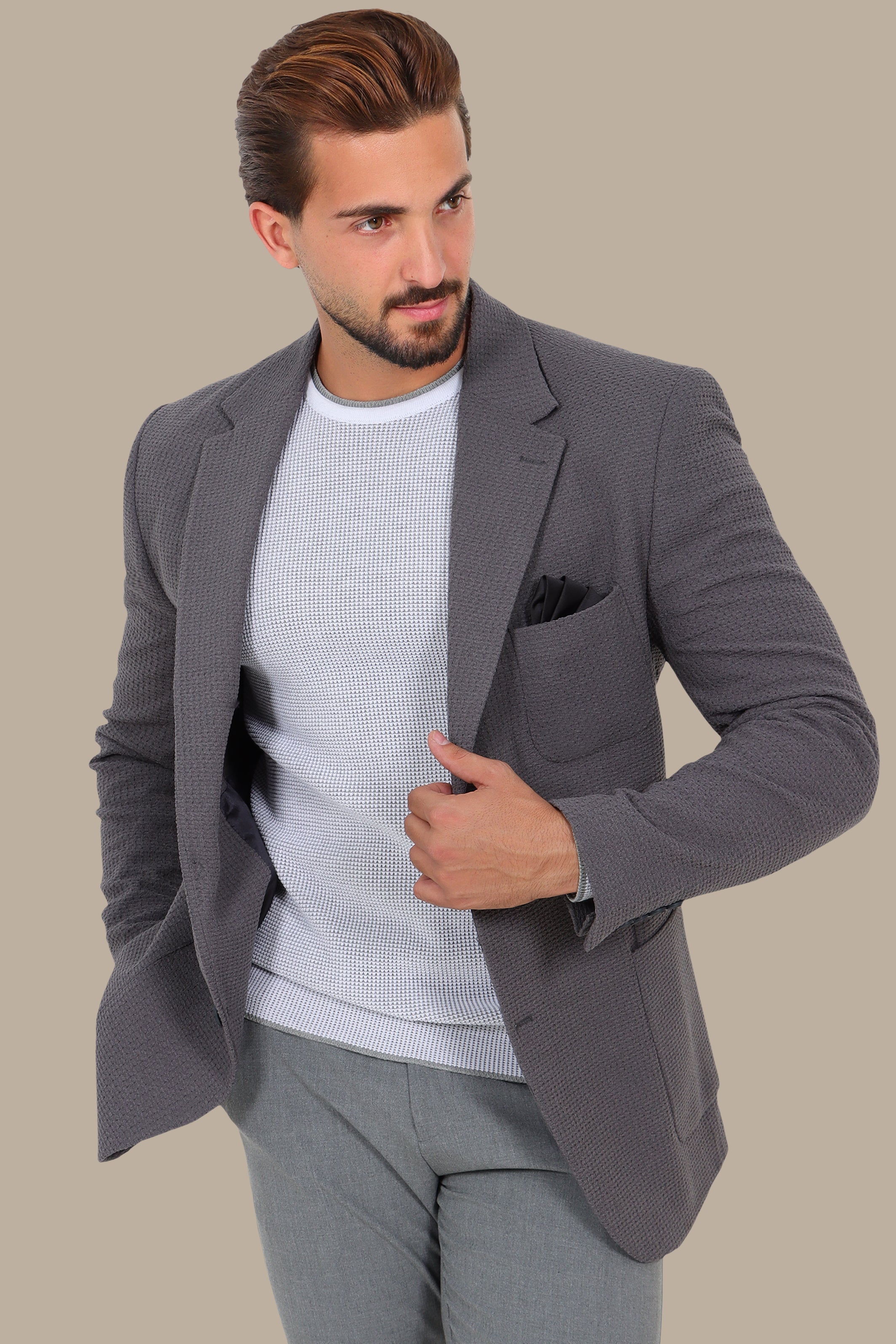 Urban Edge: Dark Grey Notch Lapel Blazer