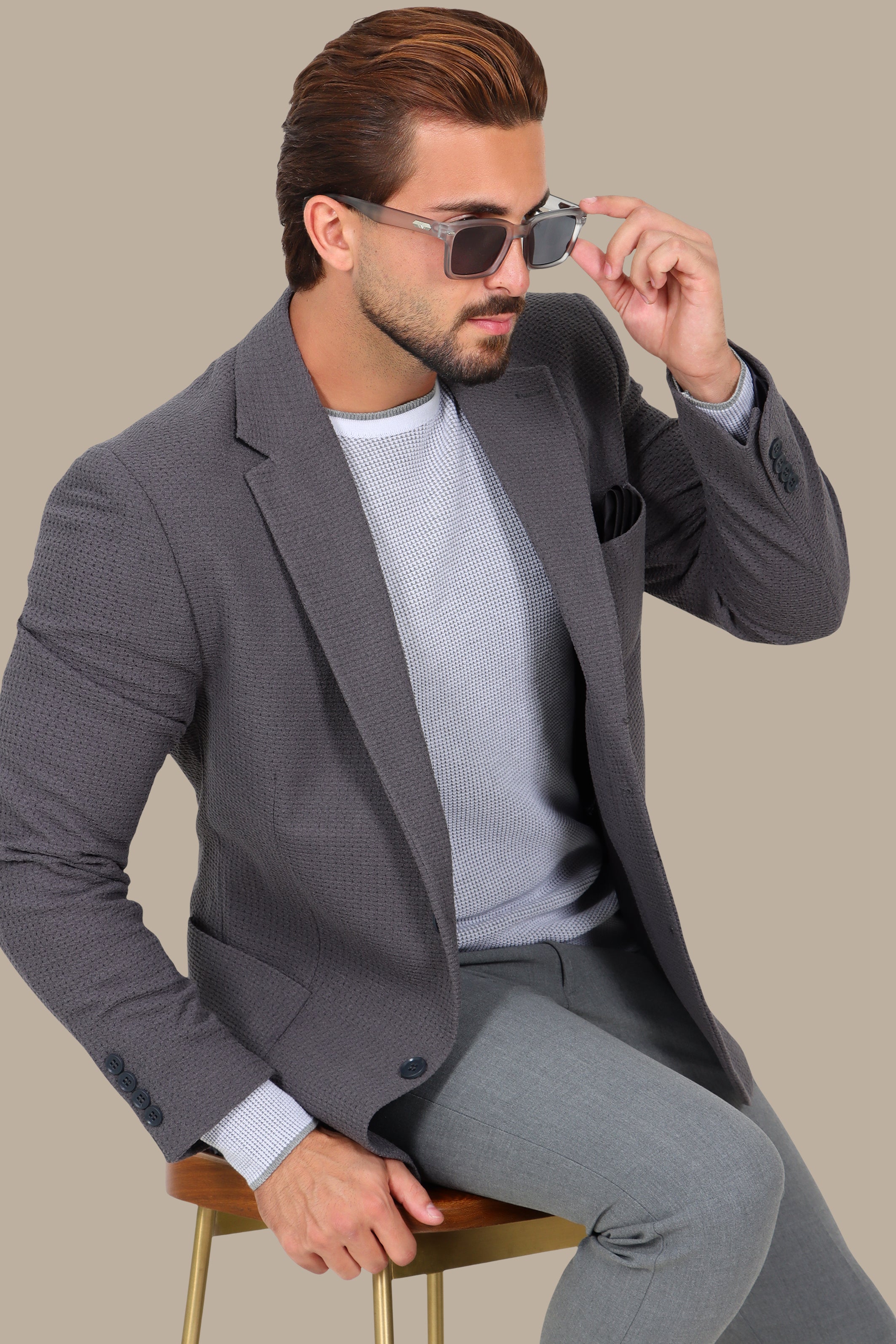 Urban Edge: Dark Grey Notch Lapel Blazer