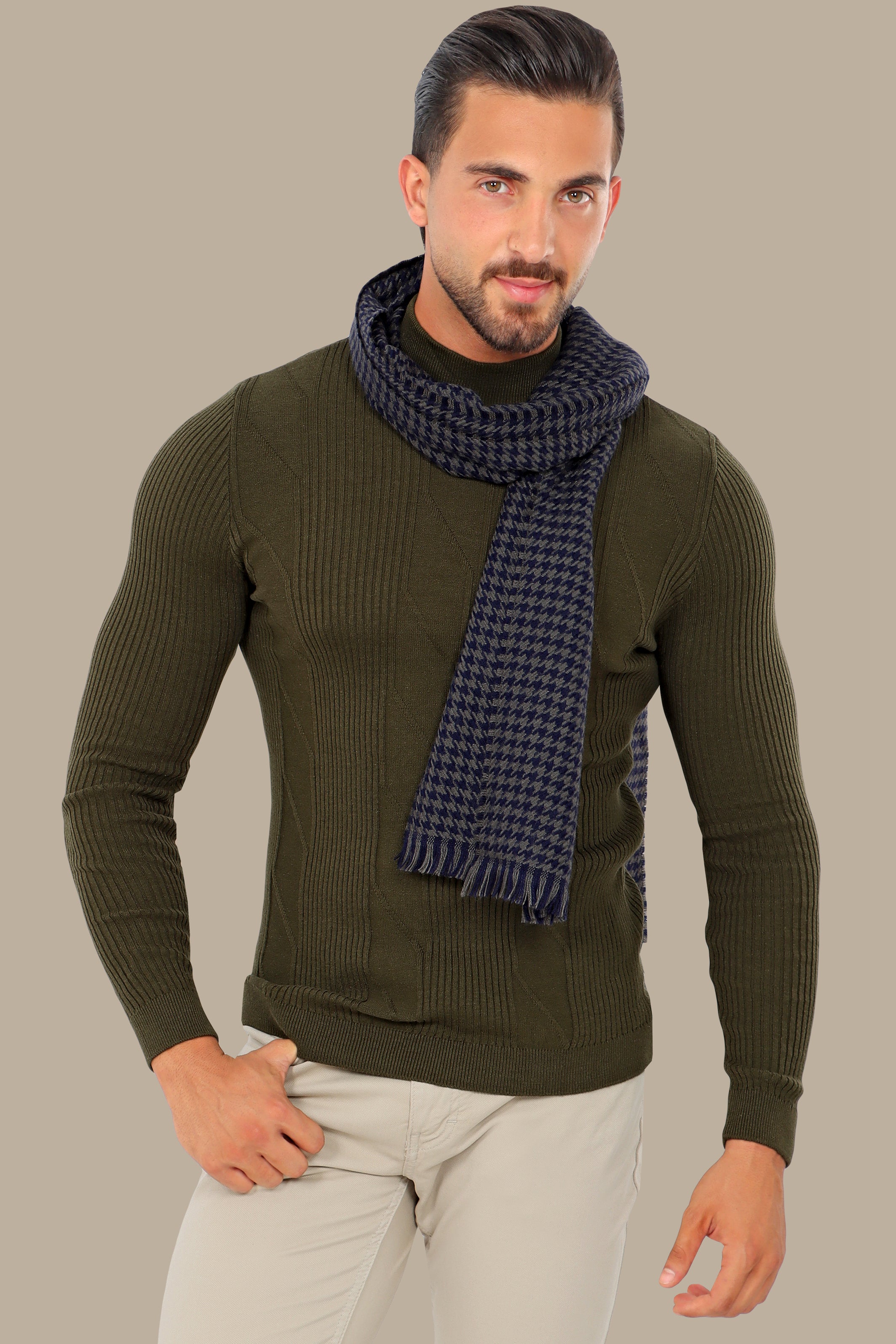 Green High Neck Ribbed Sweater