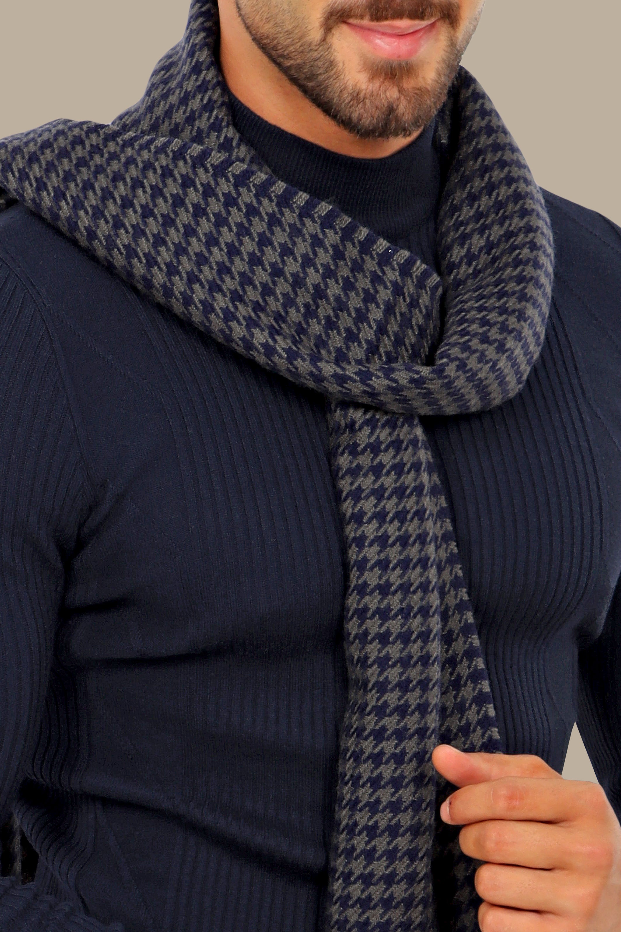 High Neck Ribbed Sweater in Navy