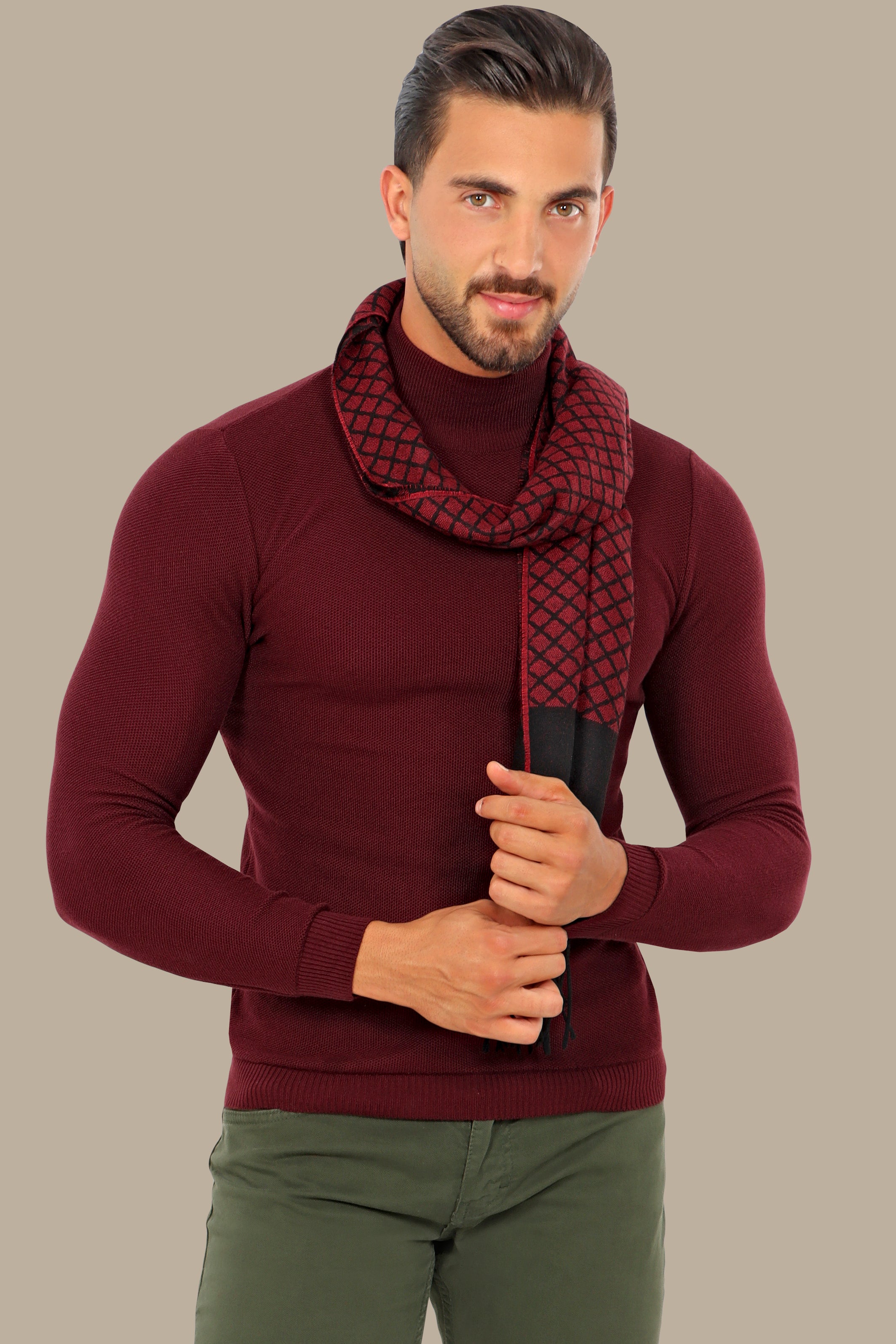 Opulent Brick High Neck Piquet Sweater