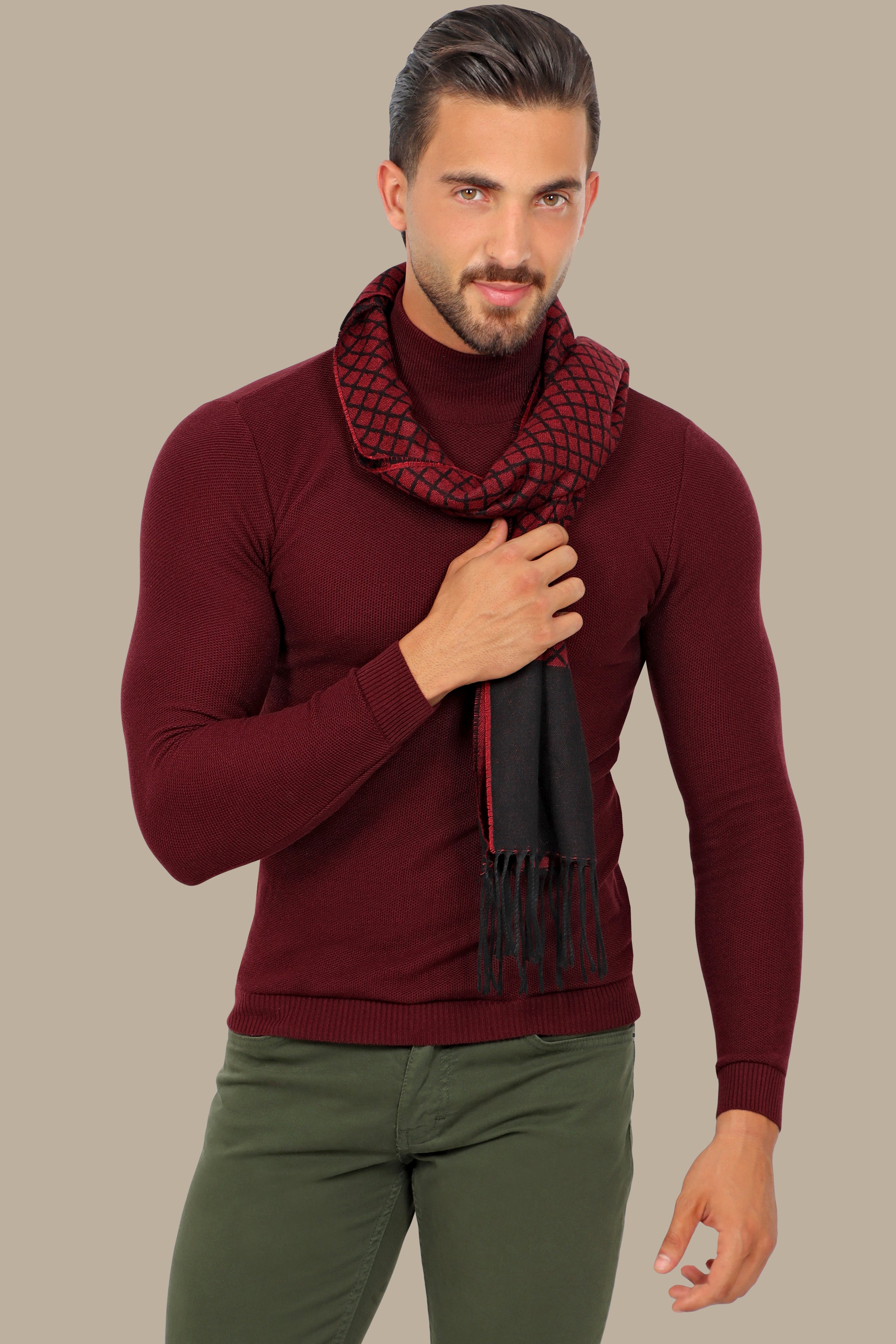 Opulent Brick High Neck Piquet Sweater