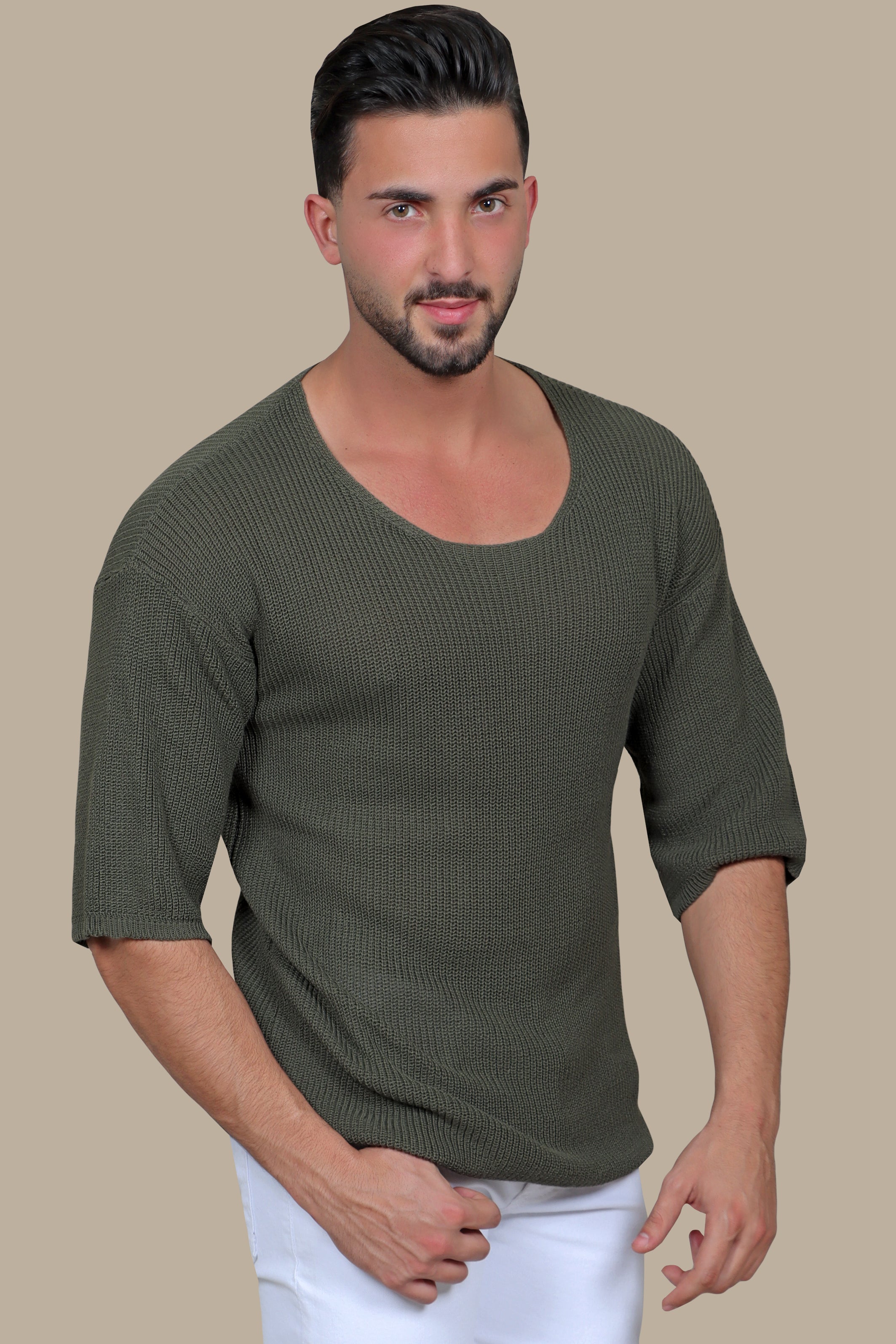 T-Shirt oversized 3/4 Knitted | Khaki