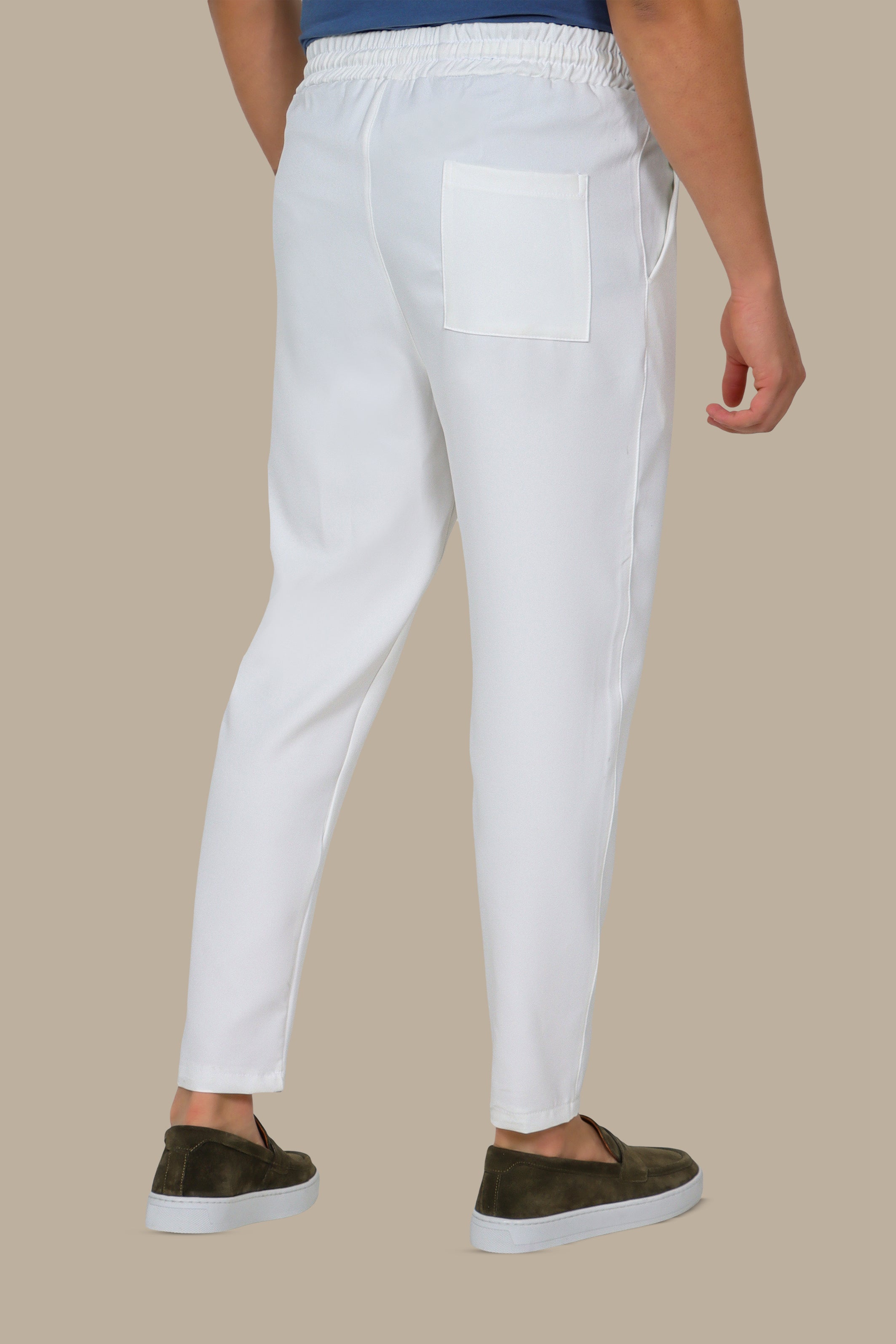 Chic Comfort: Elastic Waist Boyfriend Trousers in White