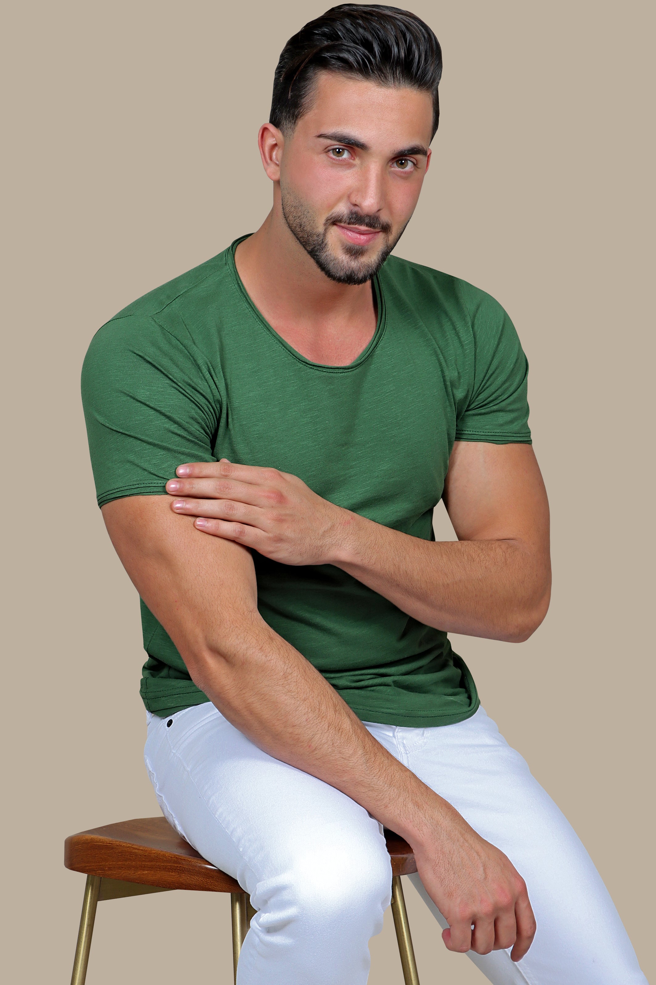 Khaki Basic Mélange T-Shirt