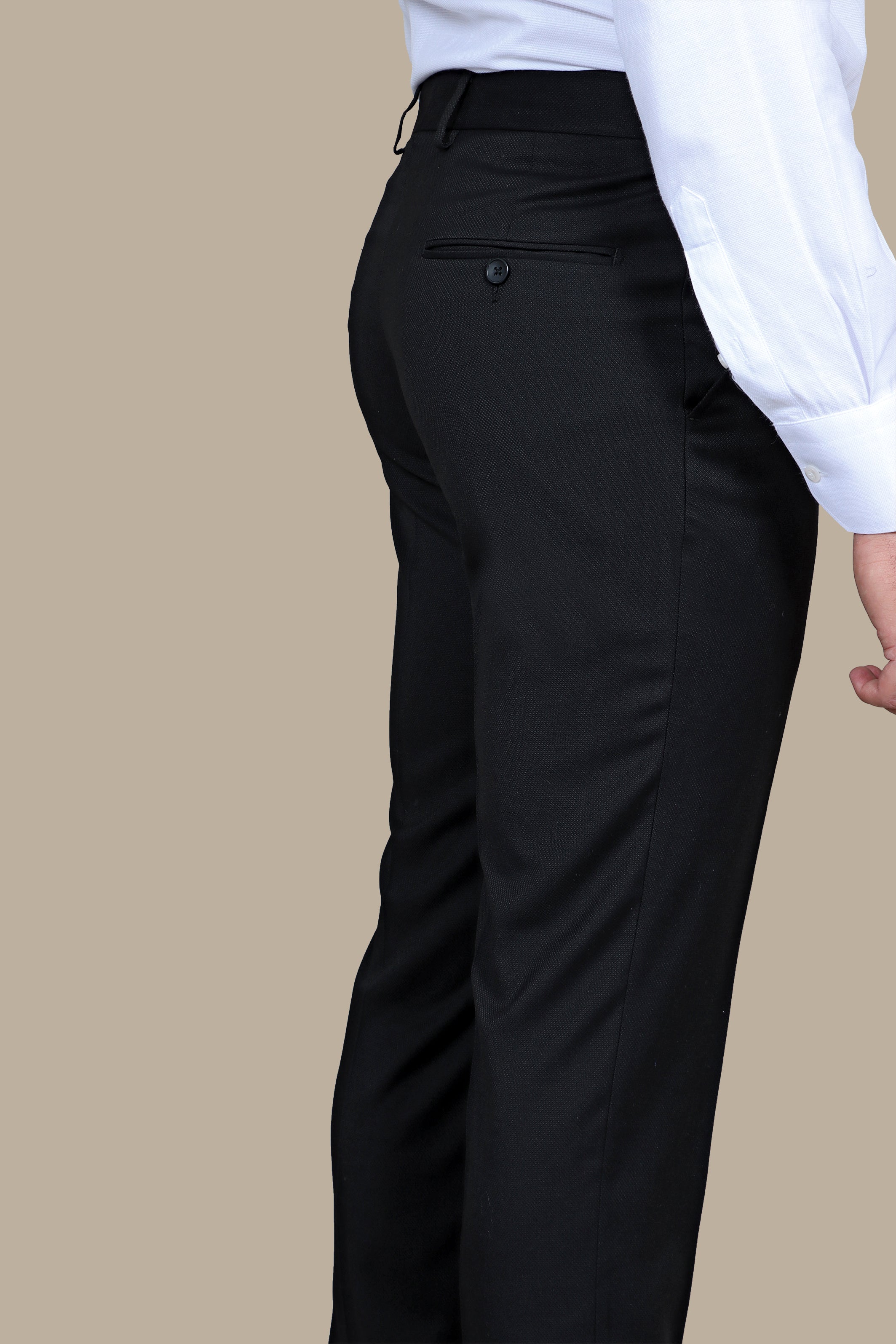 Black Structured Lycra Comfort Trousers