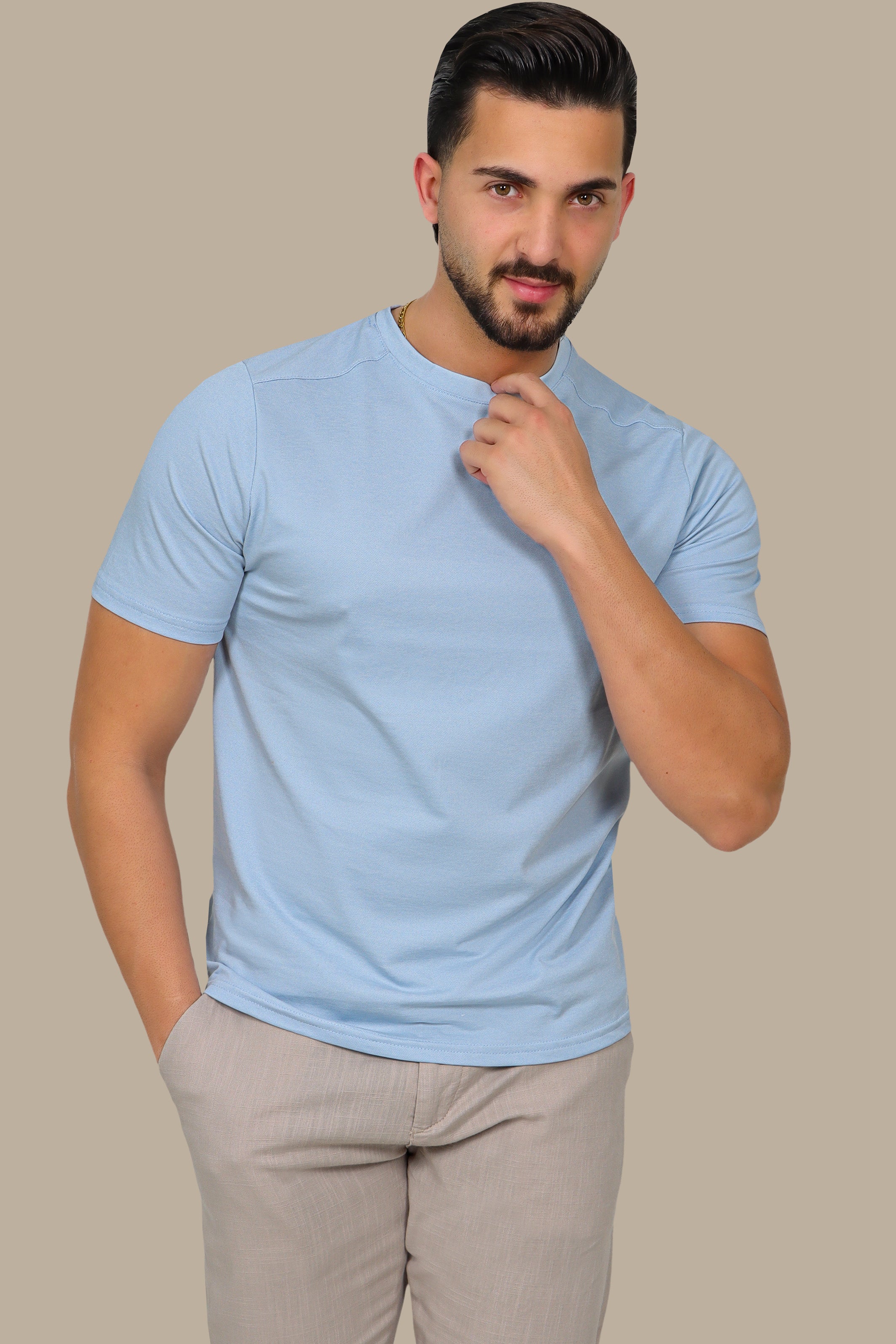 Light Blue Oxford Piquet T-Shirt