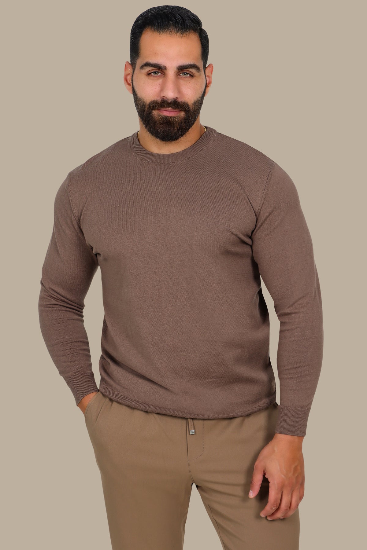 Sweater Basic Round Neck Light Brown