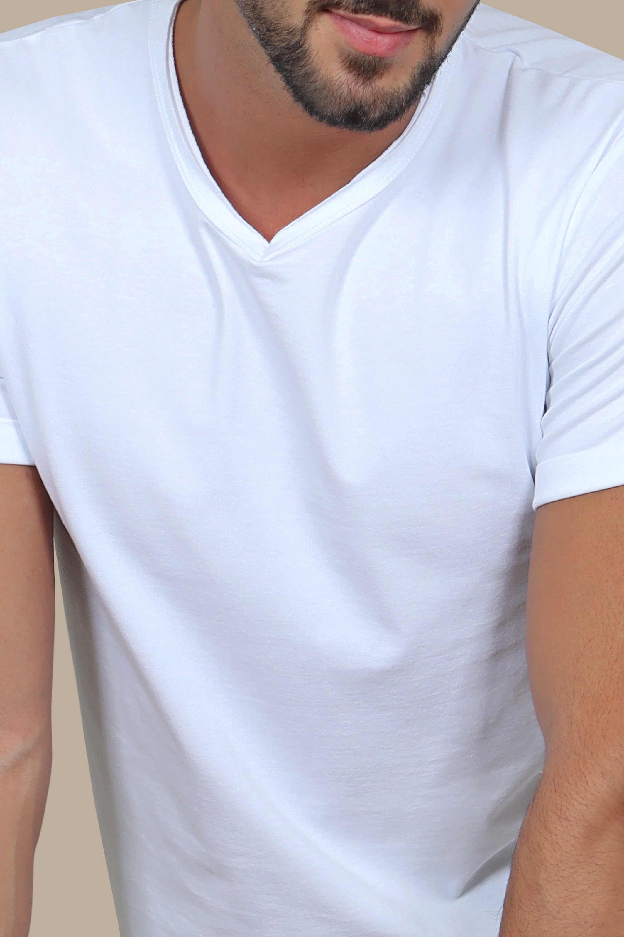 White Basic V-Double Sleeve T-Shirt