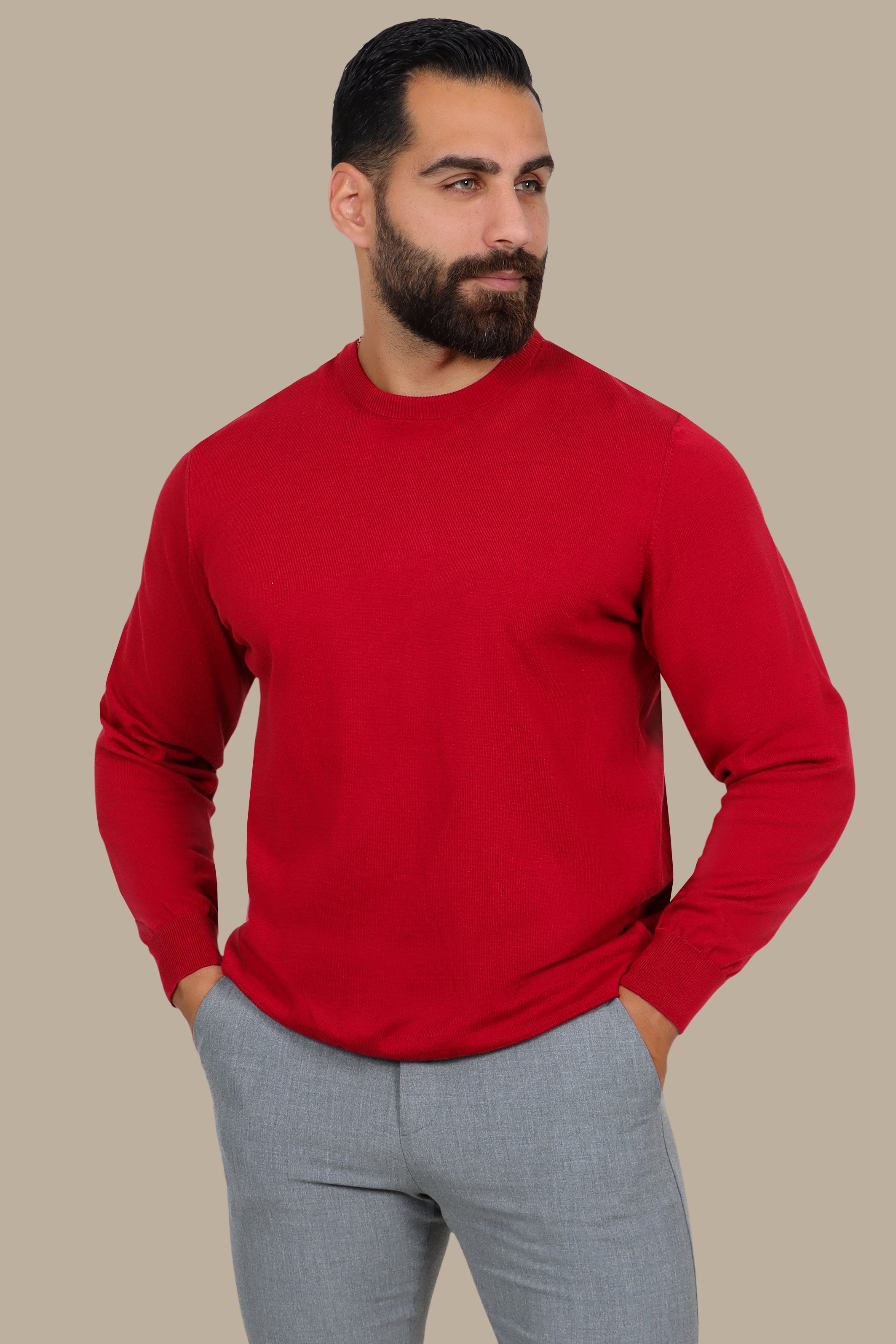 Basic Round Neck Sweater – Burgundy