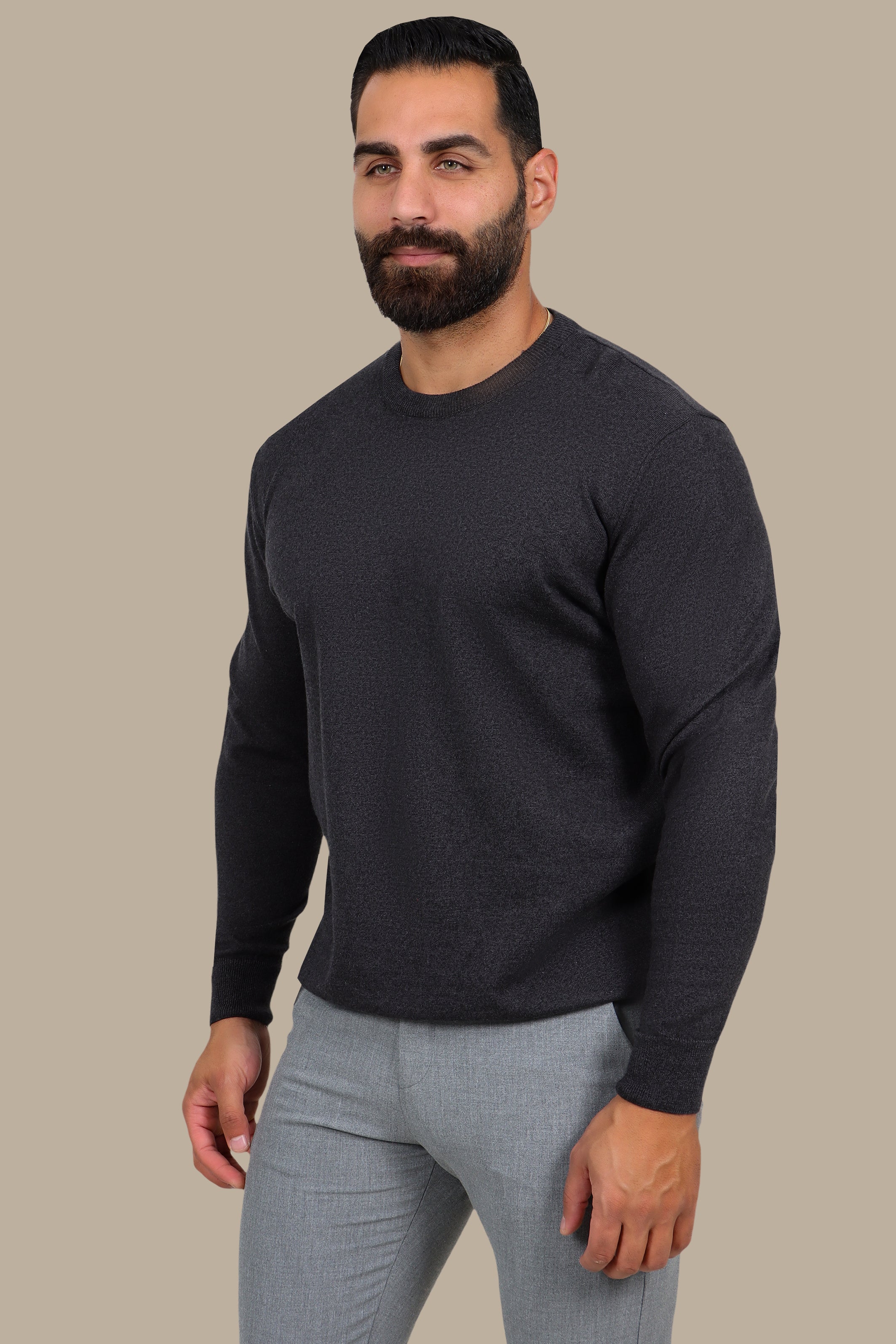 Basic Round Neck Sweater – Dark Grey