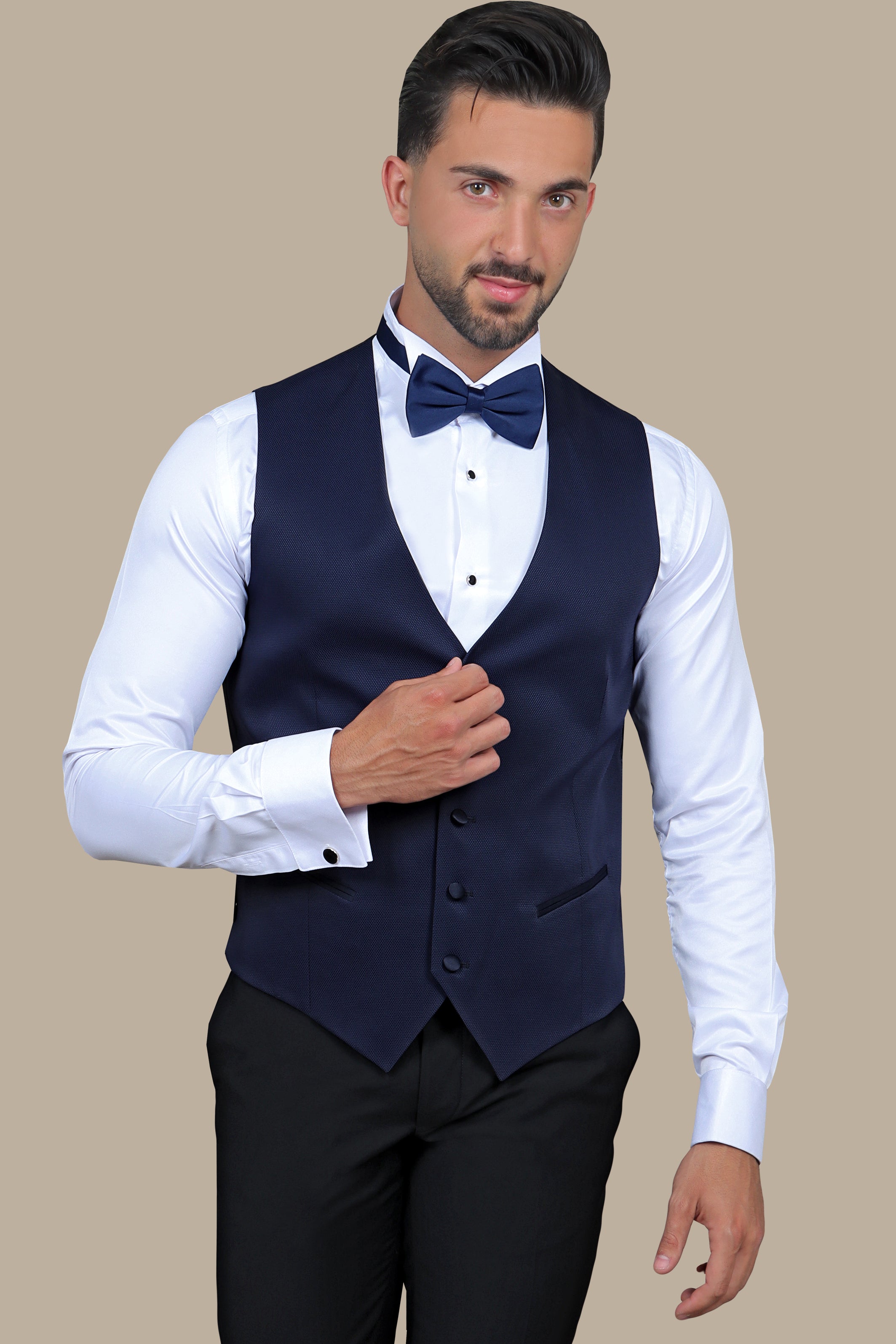 Navy V-Neck Piqué Vest