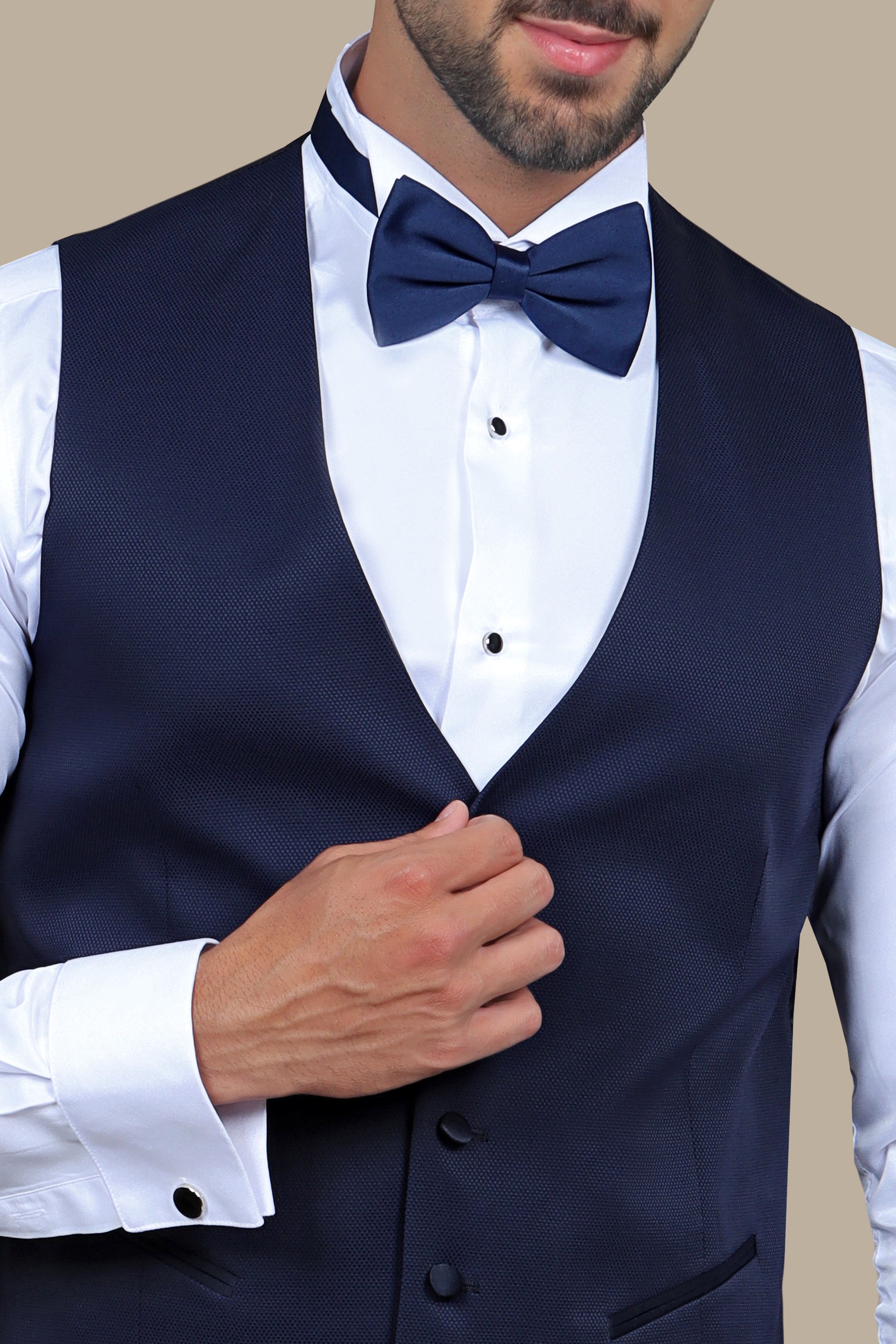 Navy V-Neck Piqué Vest