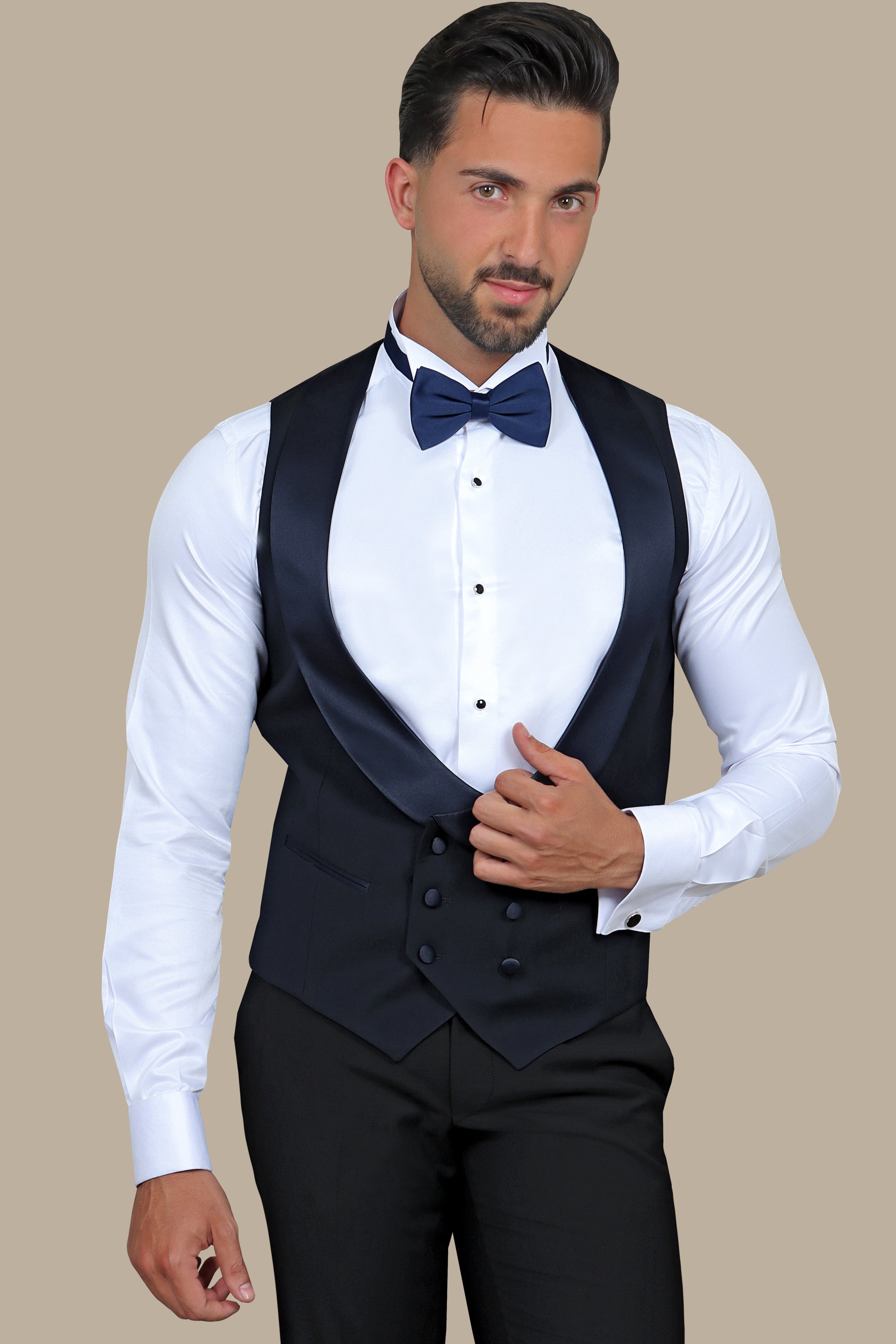 Navy Double-Breasted Shawl Collar Vest