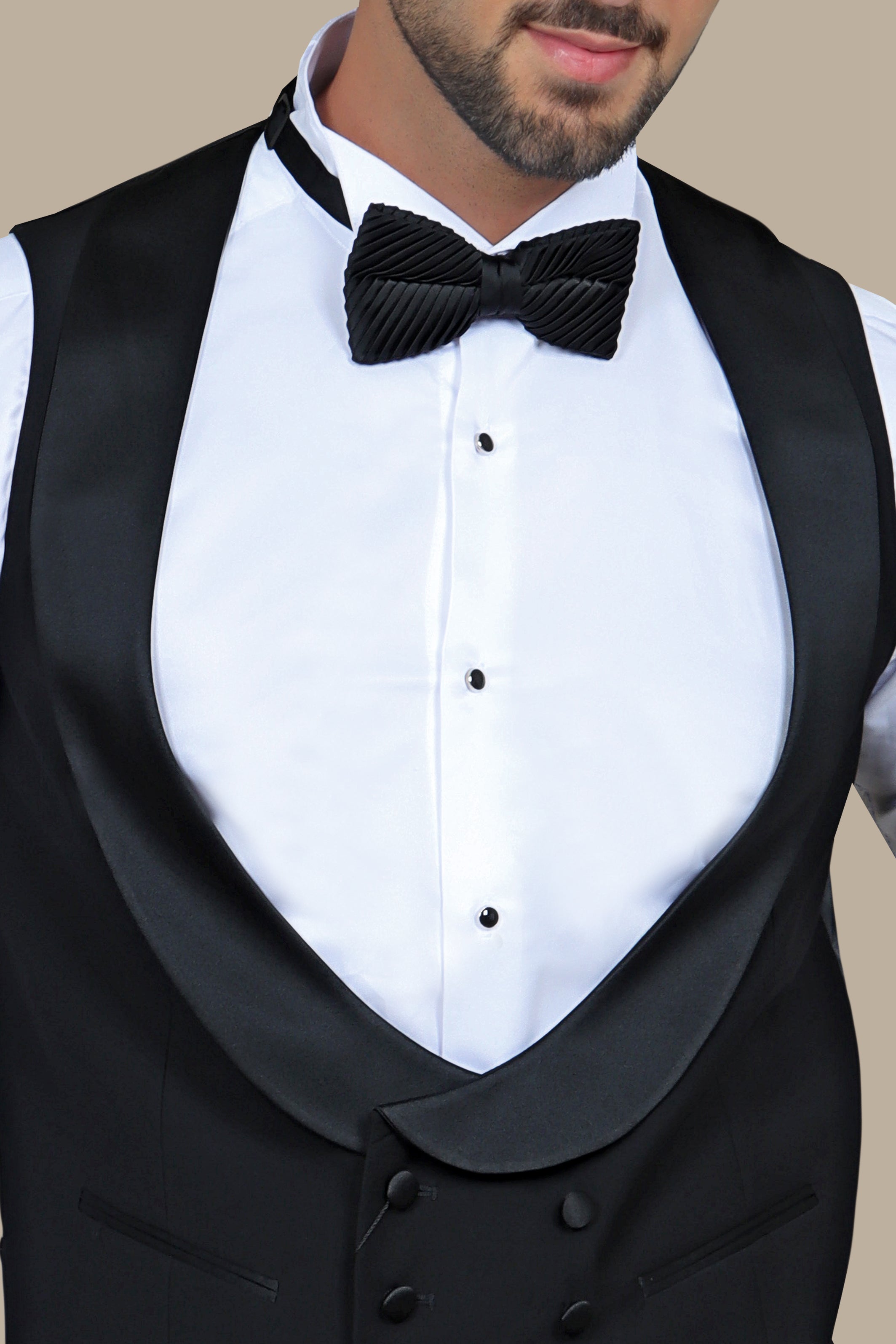 Black Elegance: Double-Breasted Vest with Collar Detail