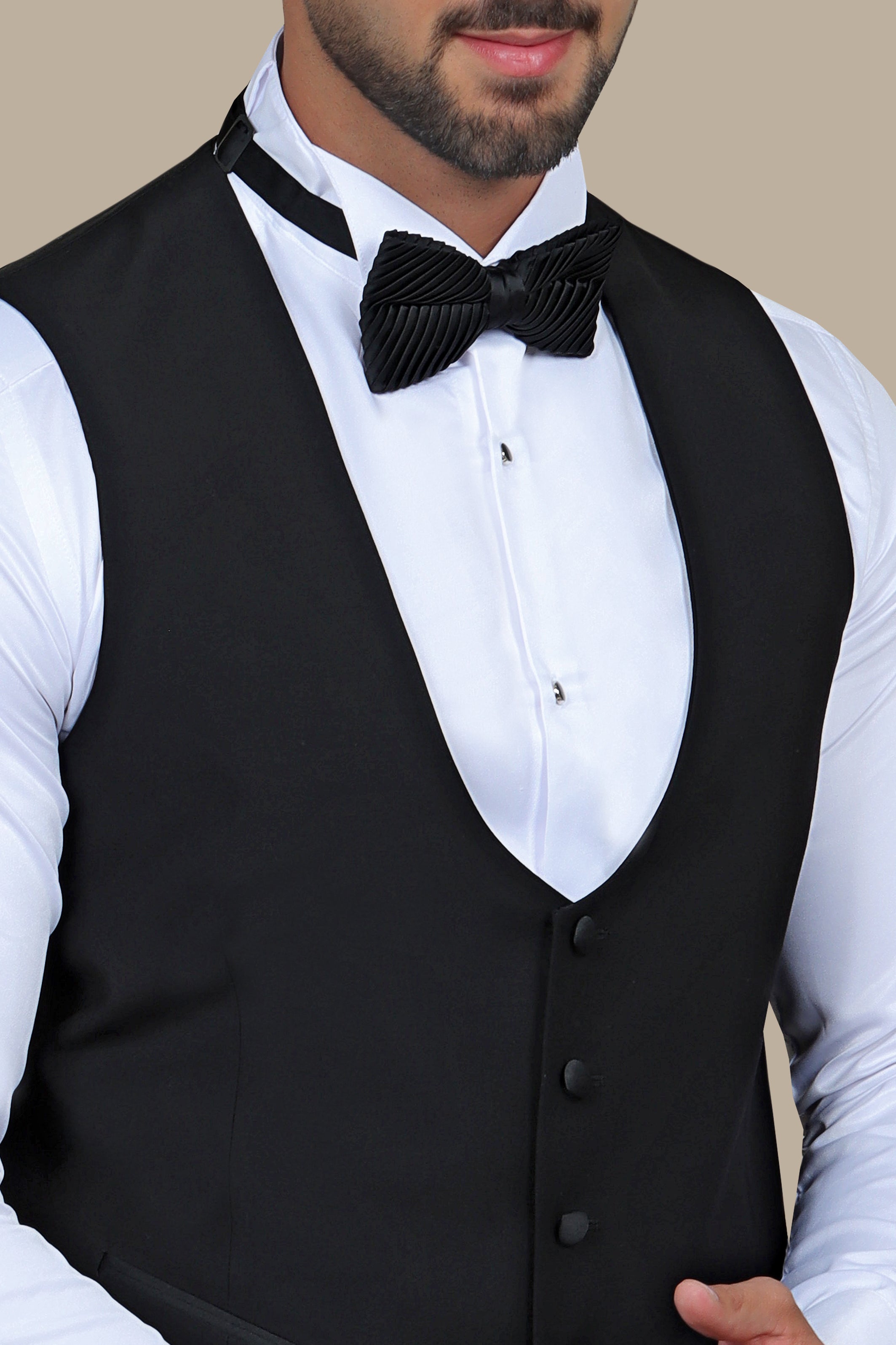 Classic Black R-Neck Vest: Sleek Sophistication