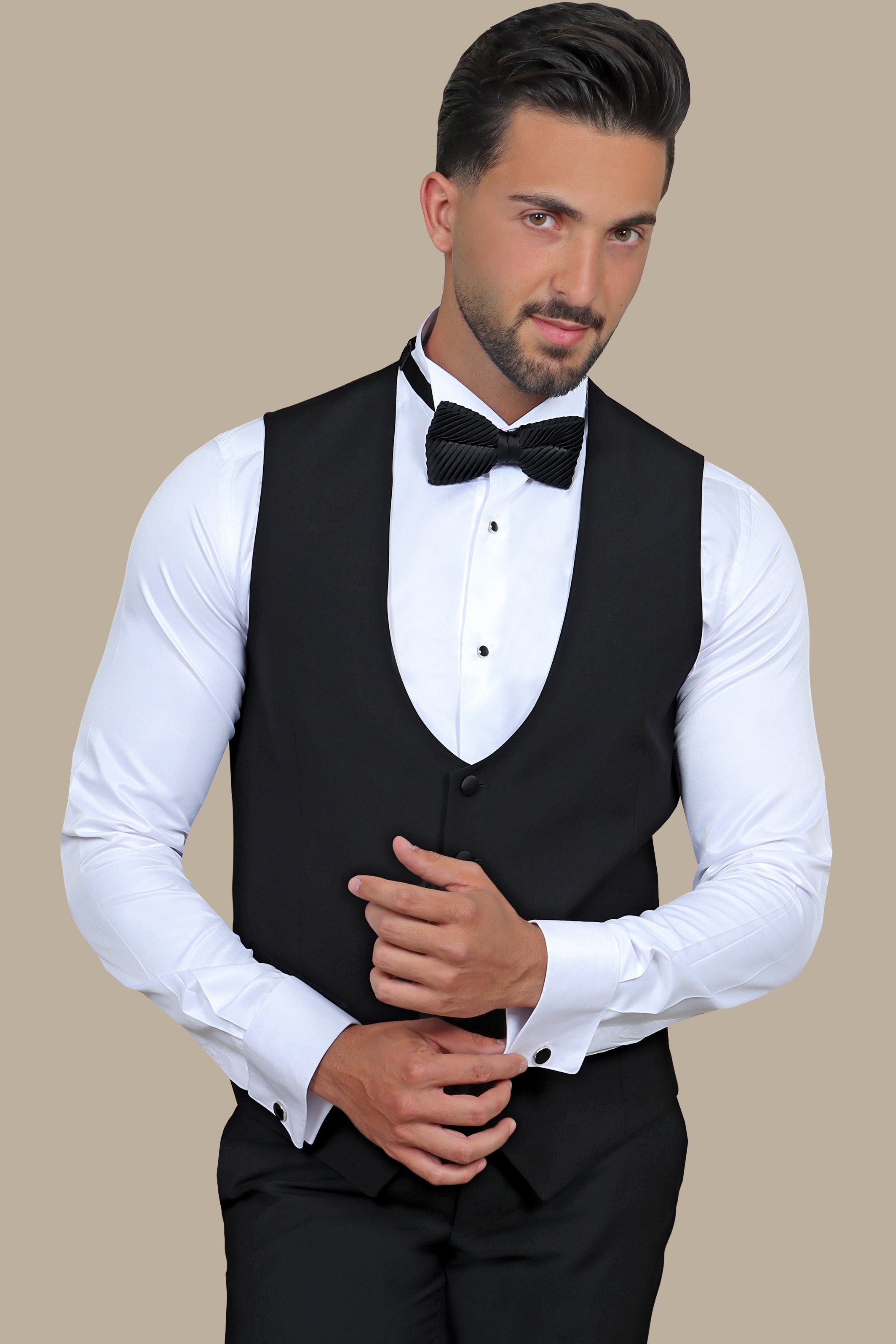 Classic Black R-Neck Vest: Sleek Sophistication