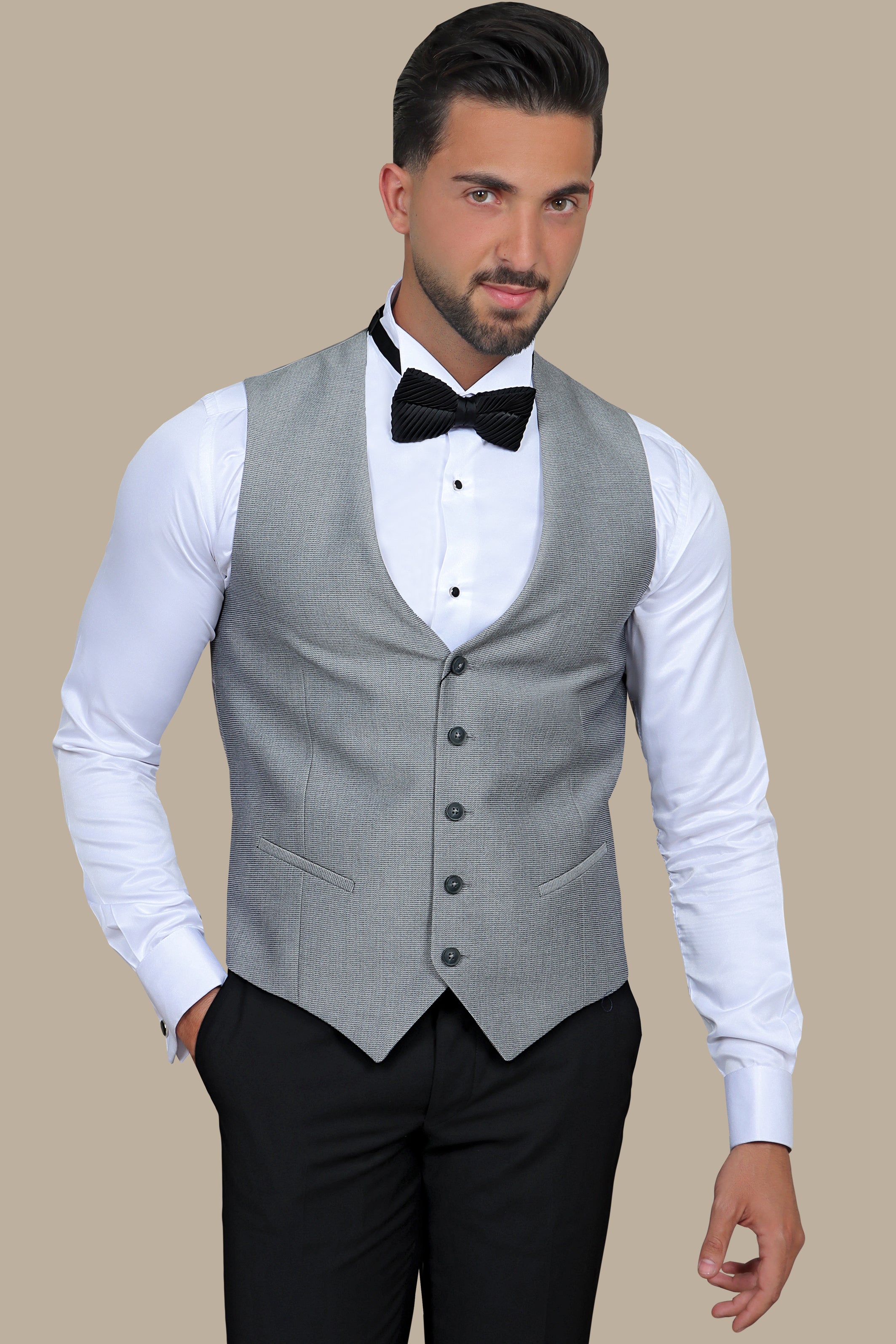 Structured Grey V-Neck Vest: Timeless Elegance