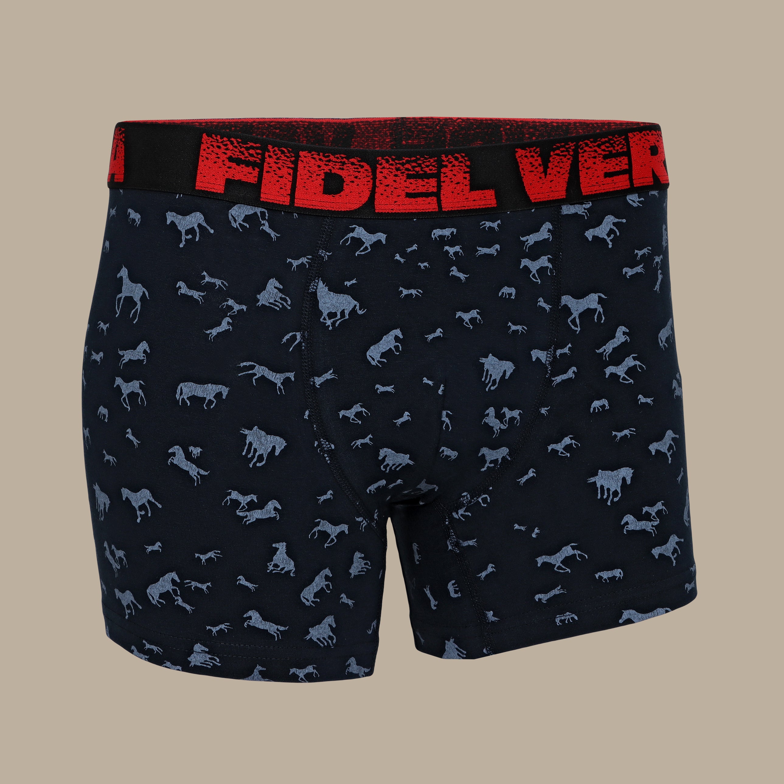 Navy Boxer with Horse Print