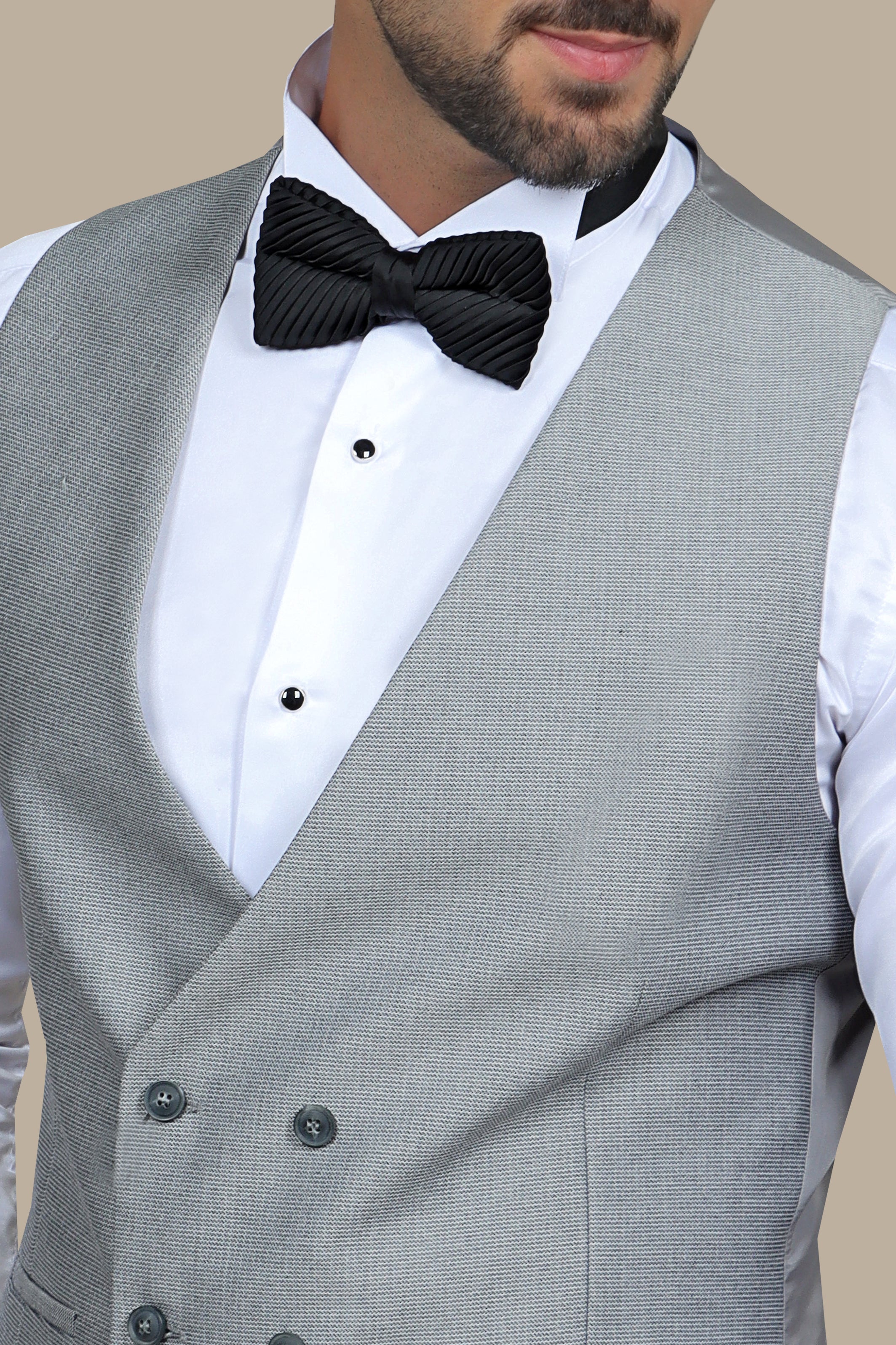 Structured Gray Double-Breasted Vest