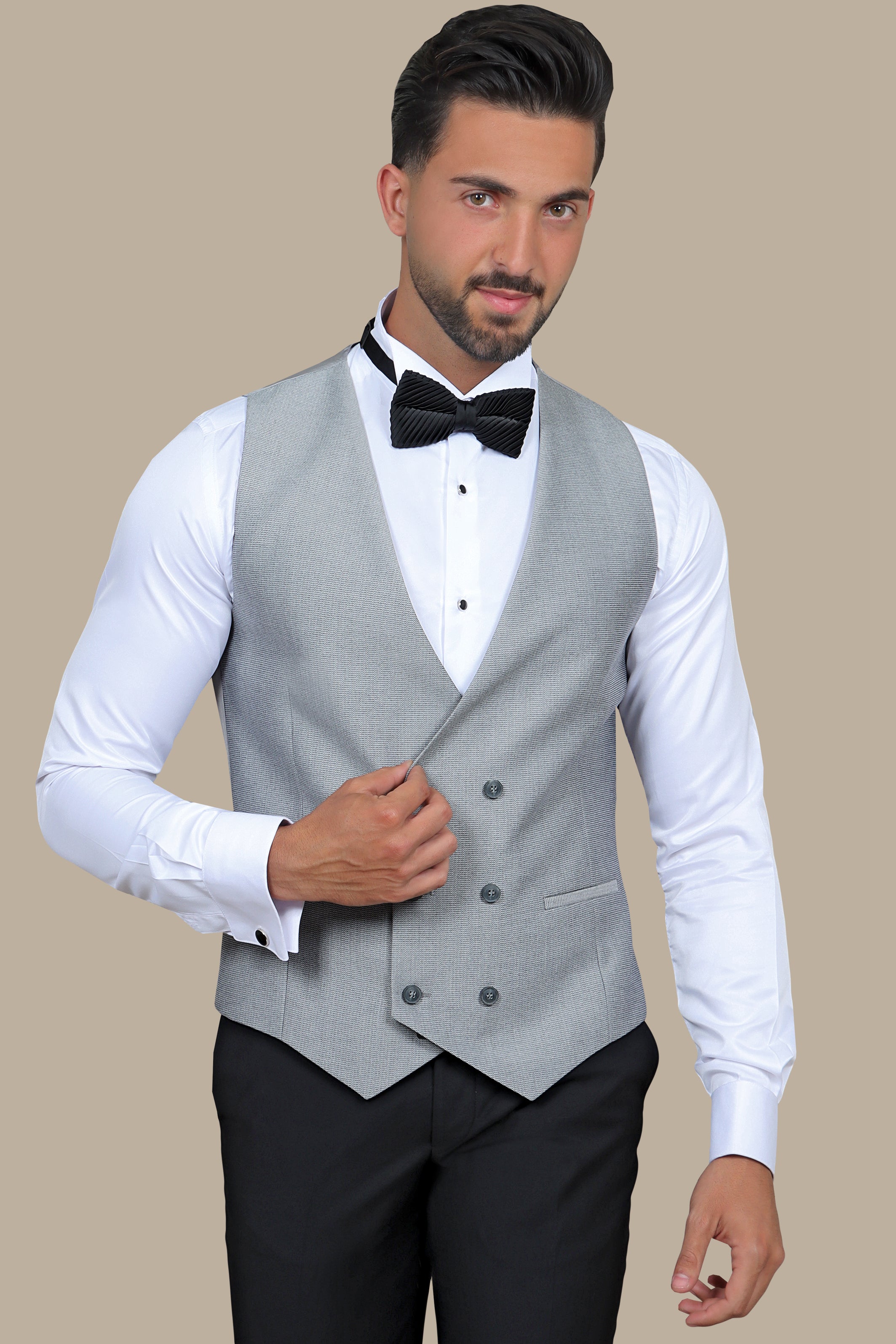 Structured Gray Double-Breasted Vest