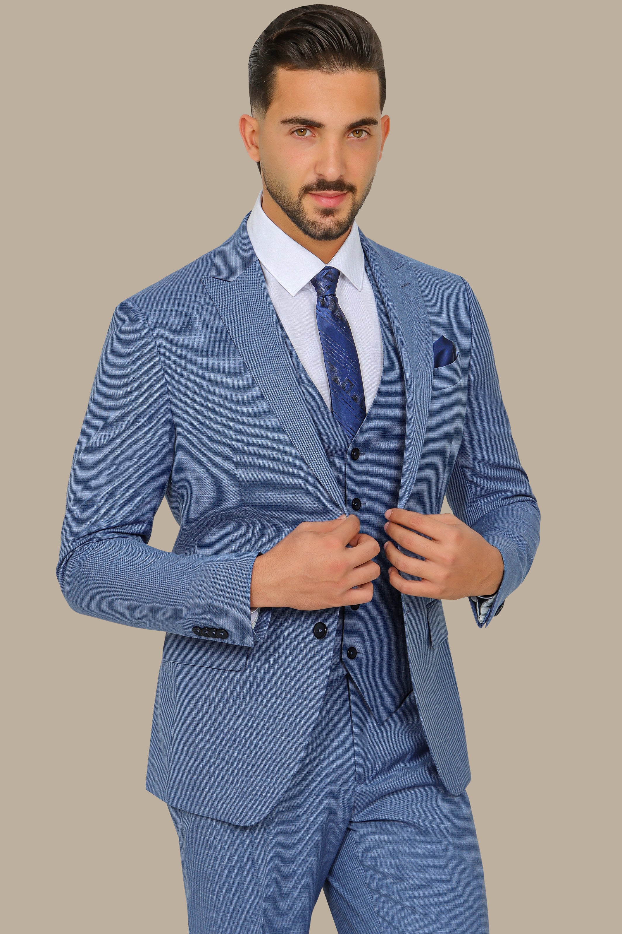 Suit Fil A Fil Peak 3-Piece Petrol