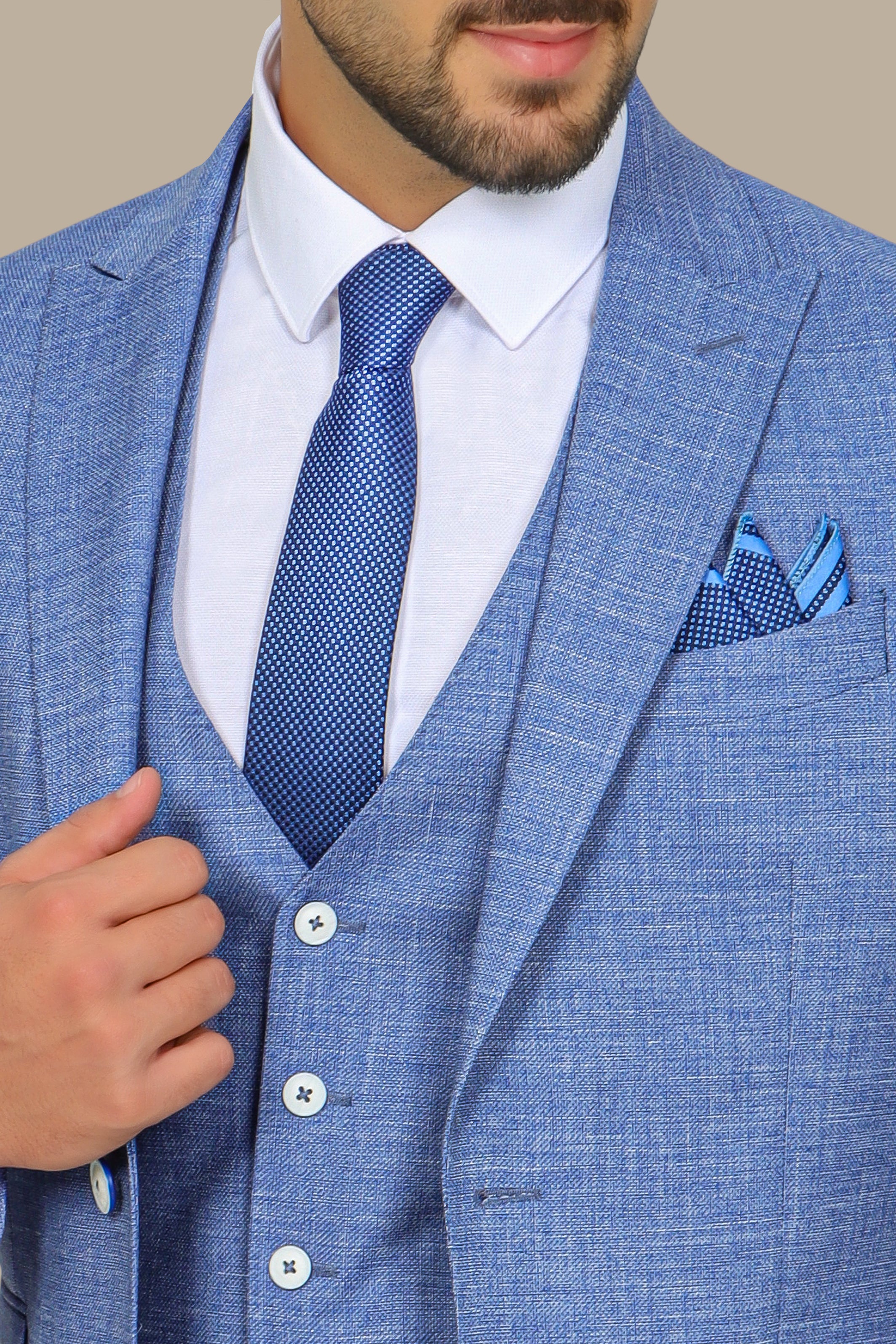 Blue 3-Piece Suit with Fila Fil Peak Lapel