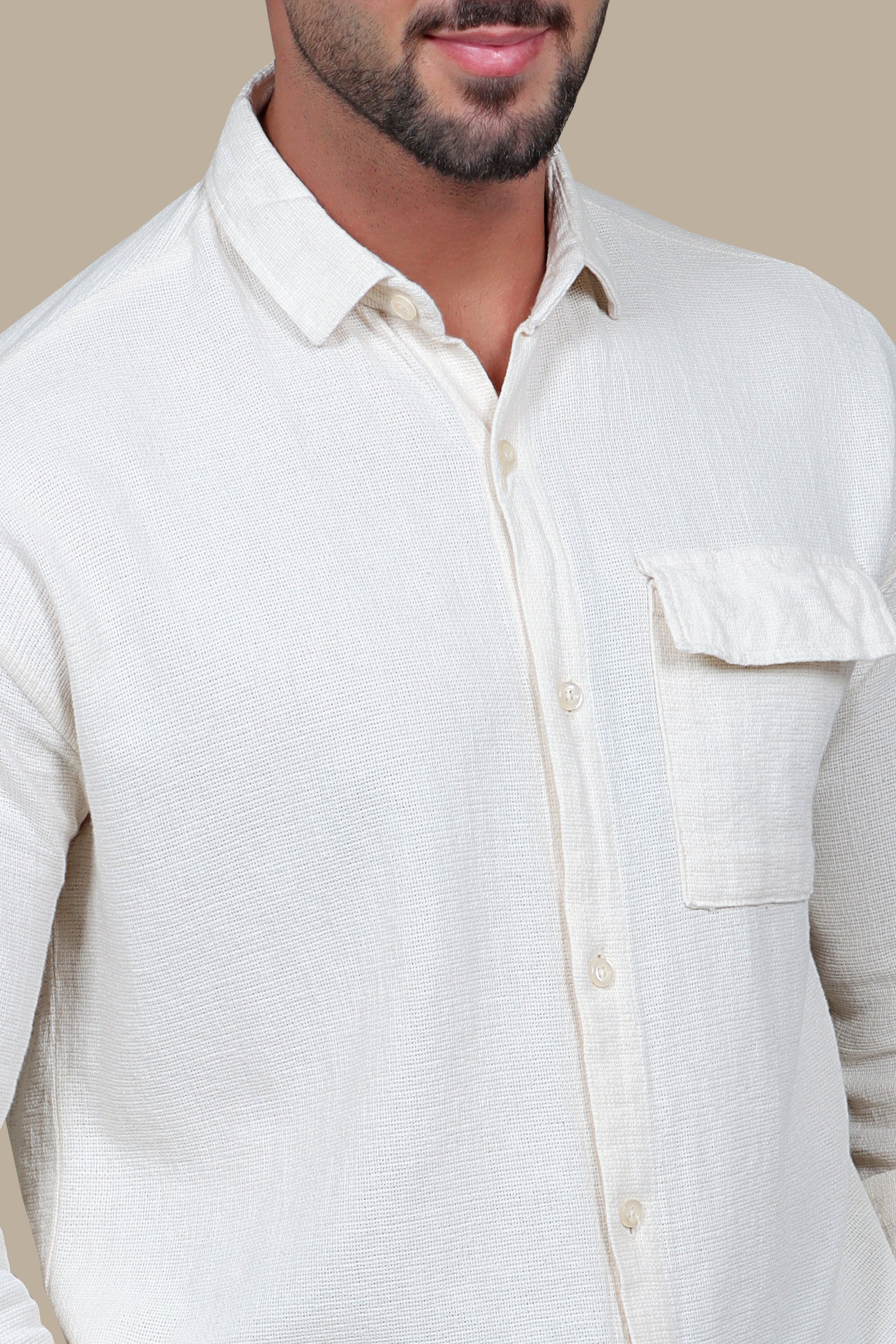 Shirt Canvas 1 Pocket Long Sleeve | Light Beige