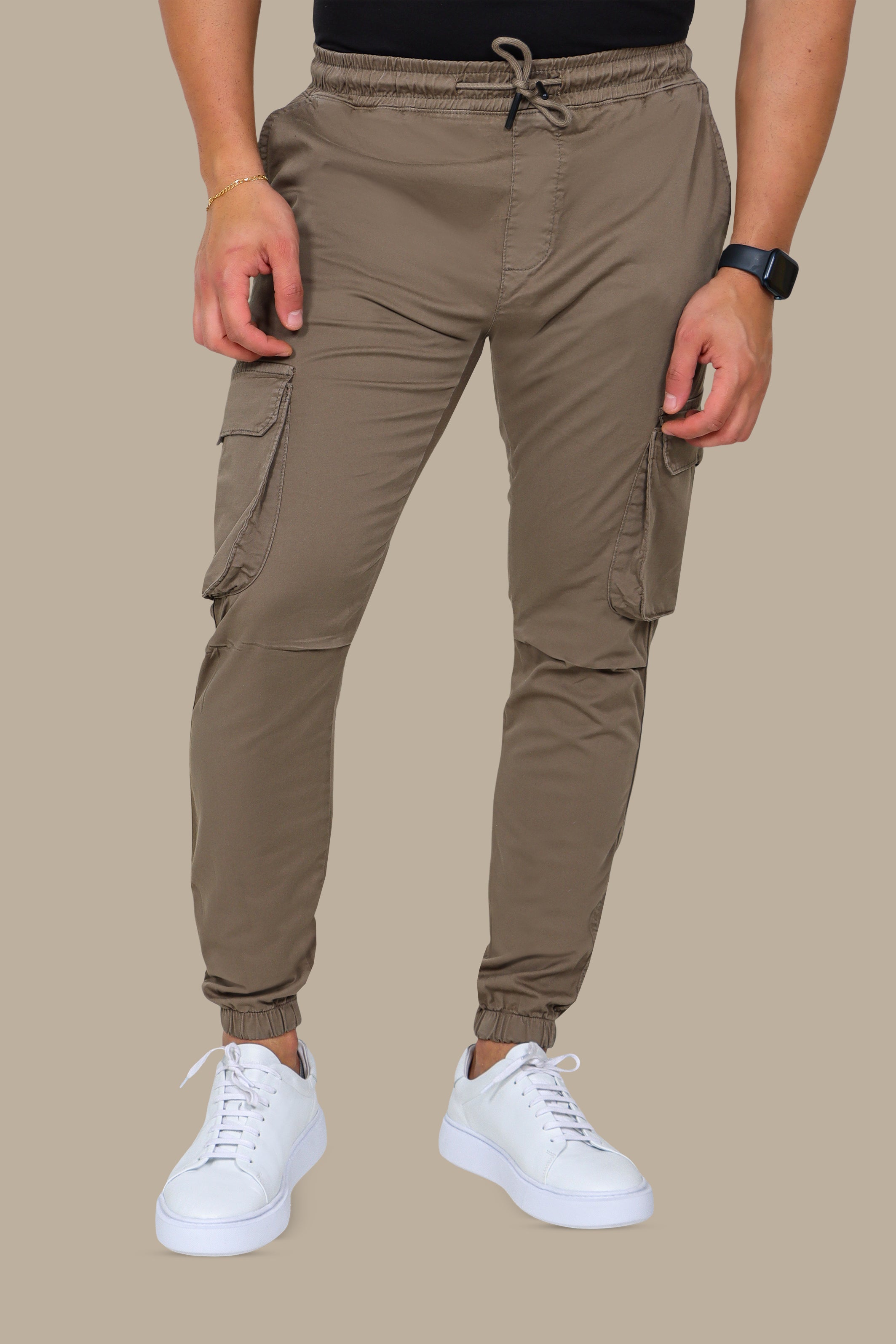 City Sand: Beige Cargo Pants with Band