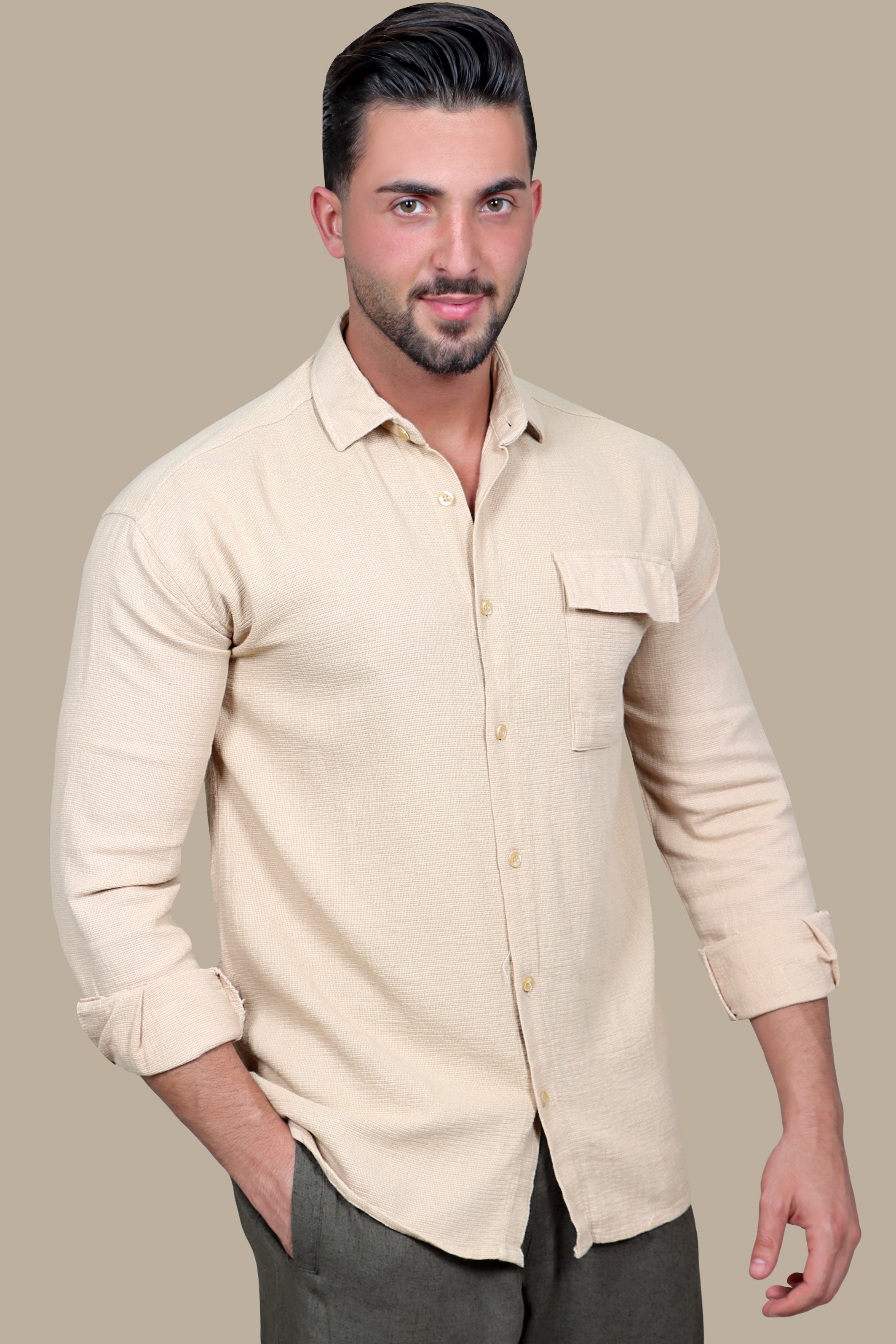 Shirt Canvas 1 Pocket Long Sleeve | Camel