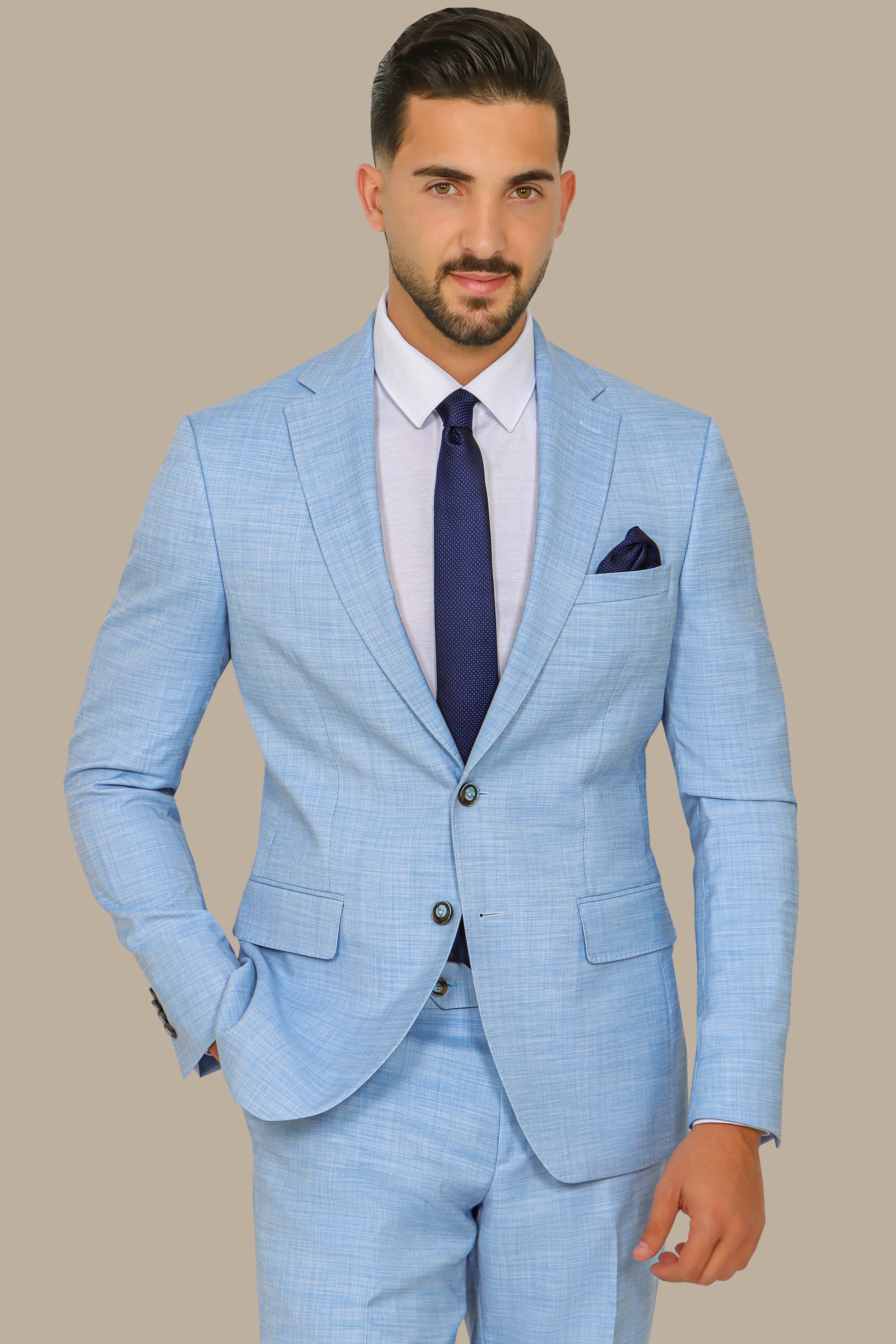 Serene Sophistication: Light Blue Filafil Notch Suit