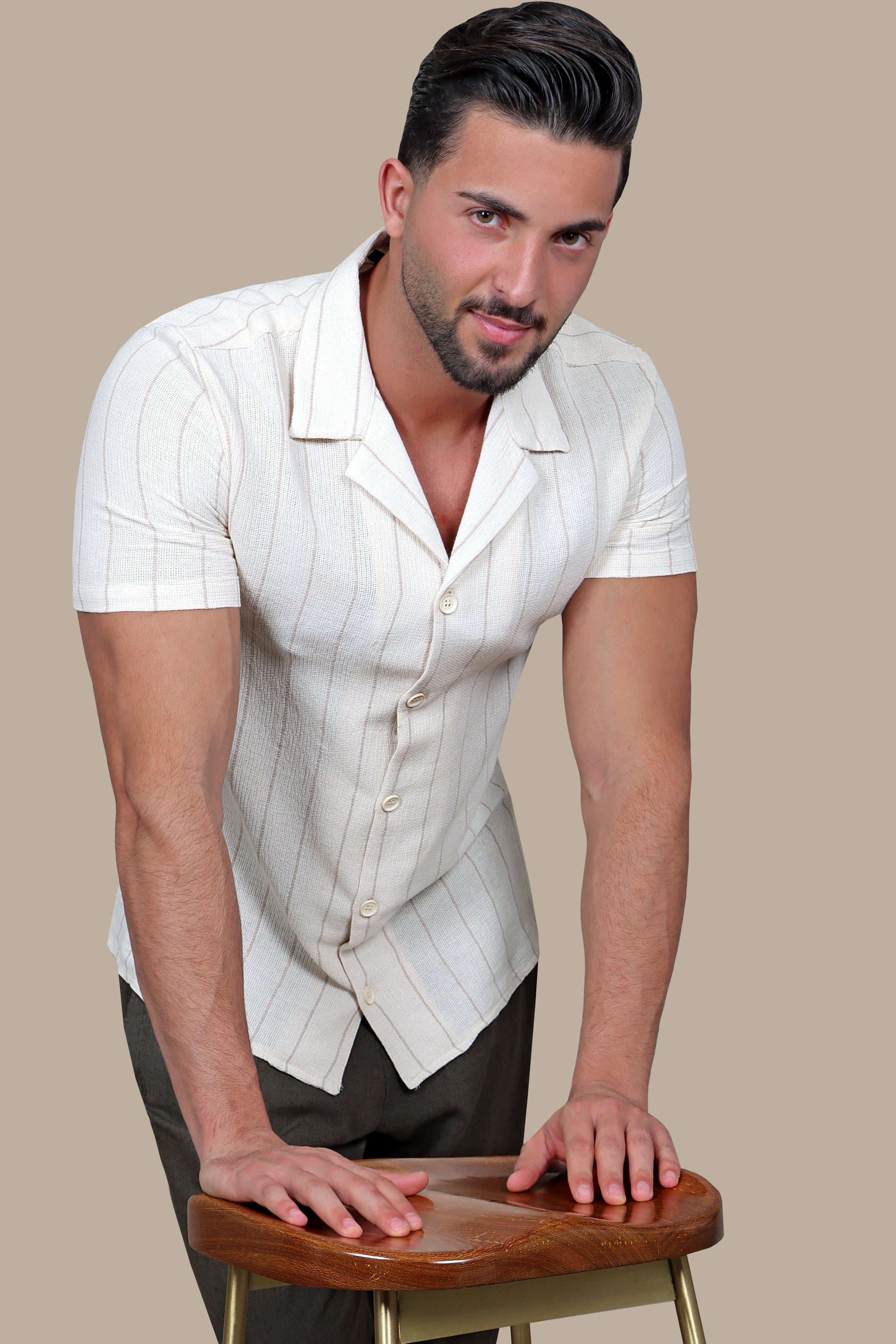 Beige Stripes: Canvas Shirt