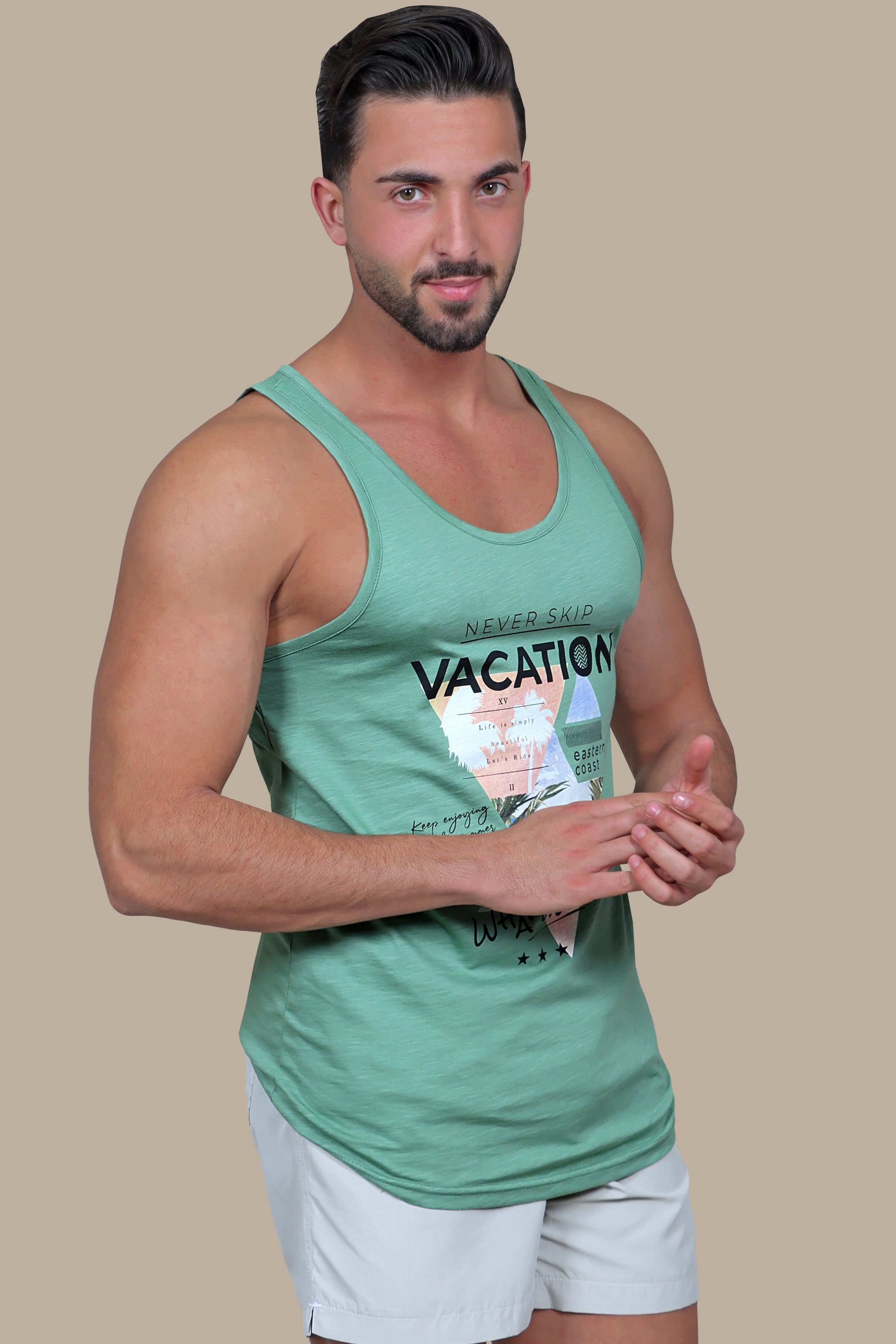 Green Oasis: Sleeveless Vacation Shirt