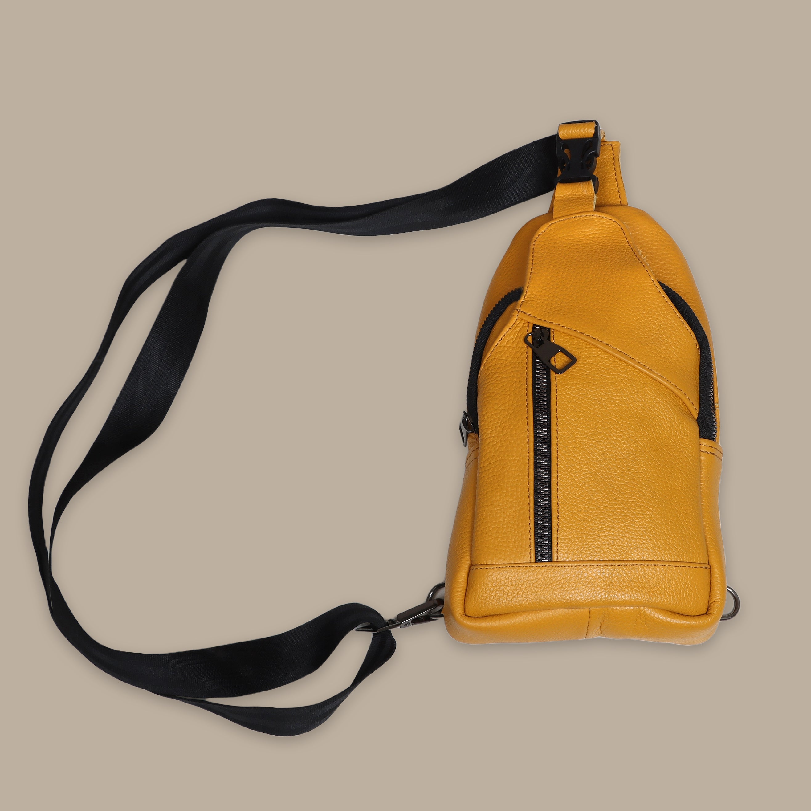 Chic Yellow Leather Crossbody Bag with Curved Sides