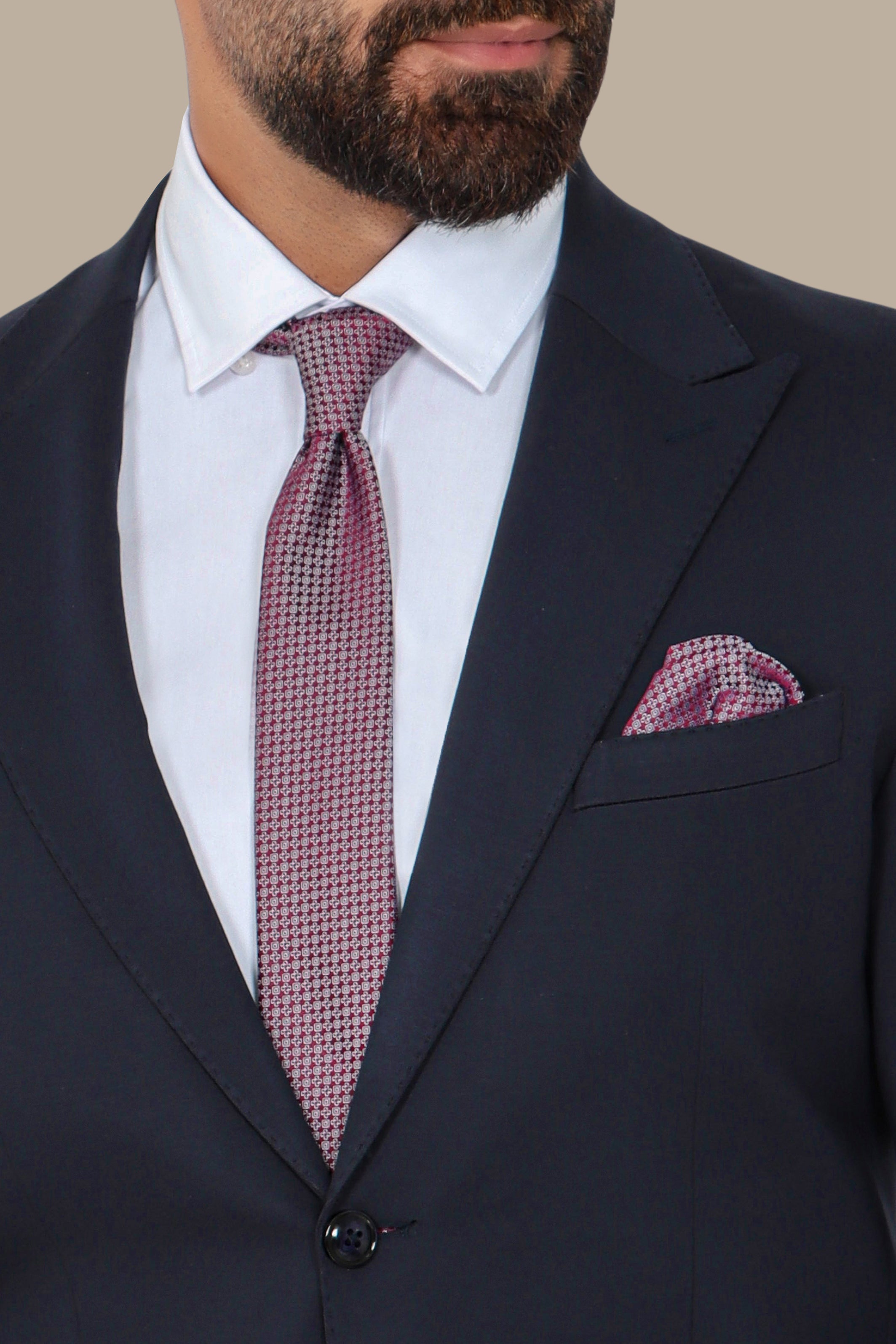 Modern Flex: 2-Piece Navy Lycra Suit with Peak Lapel